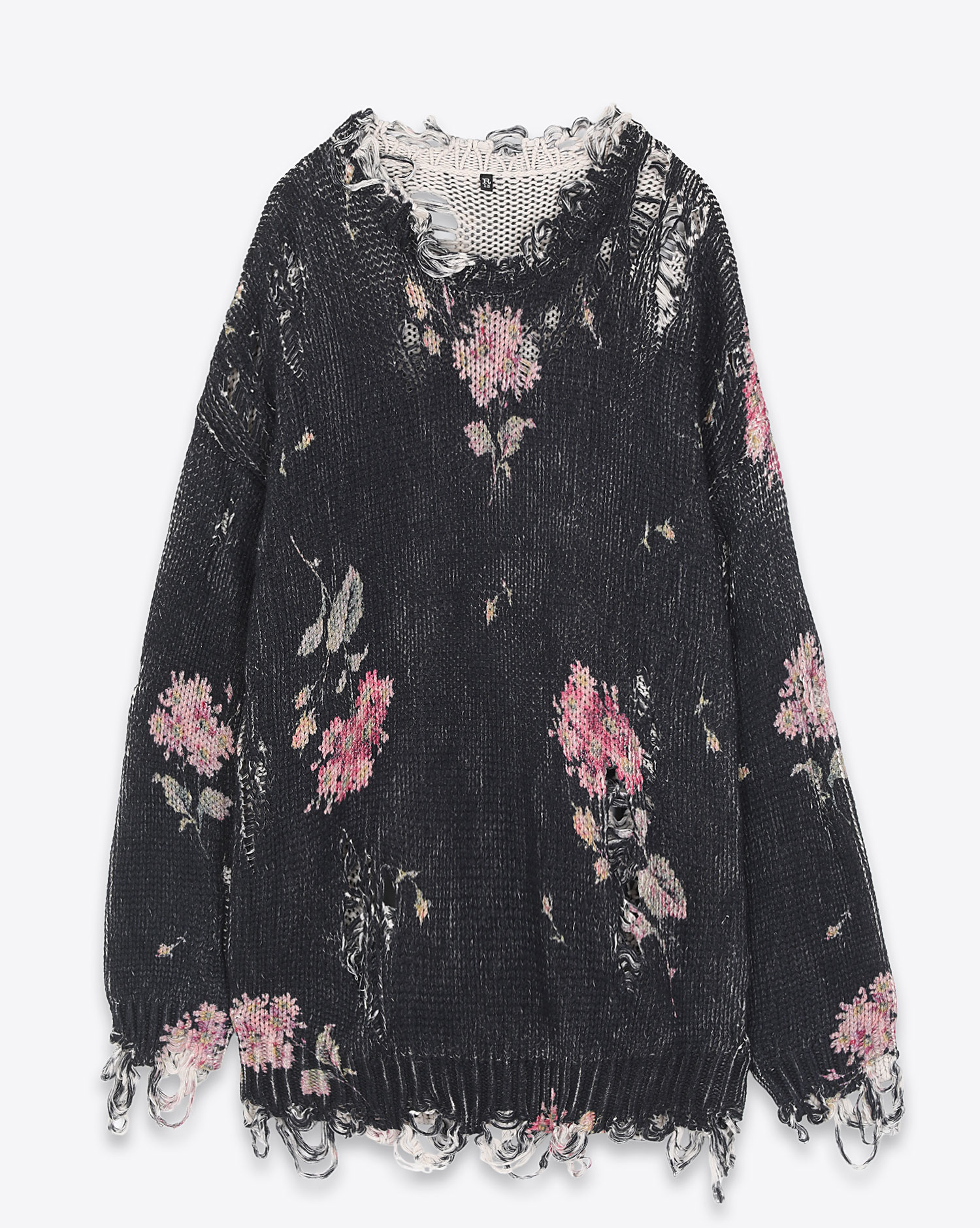 R13 Denim Distressed Oversized Sweater - Floral On Black