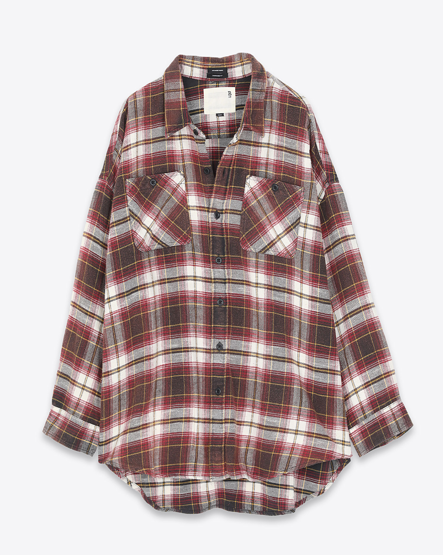 Chemise R13 Denim Drop Neck Ecru/Maroon Plaid