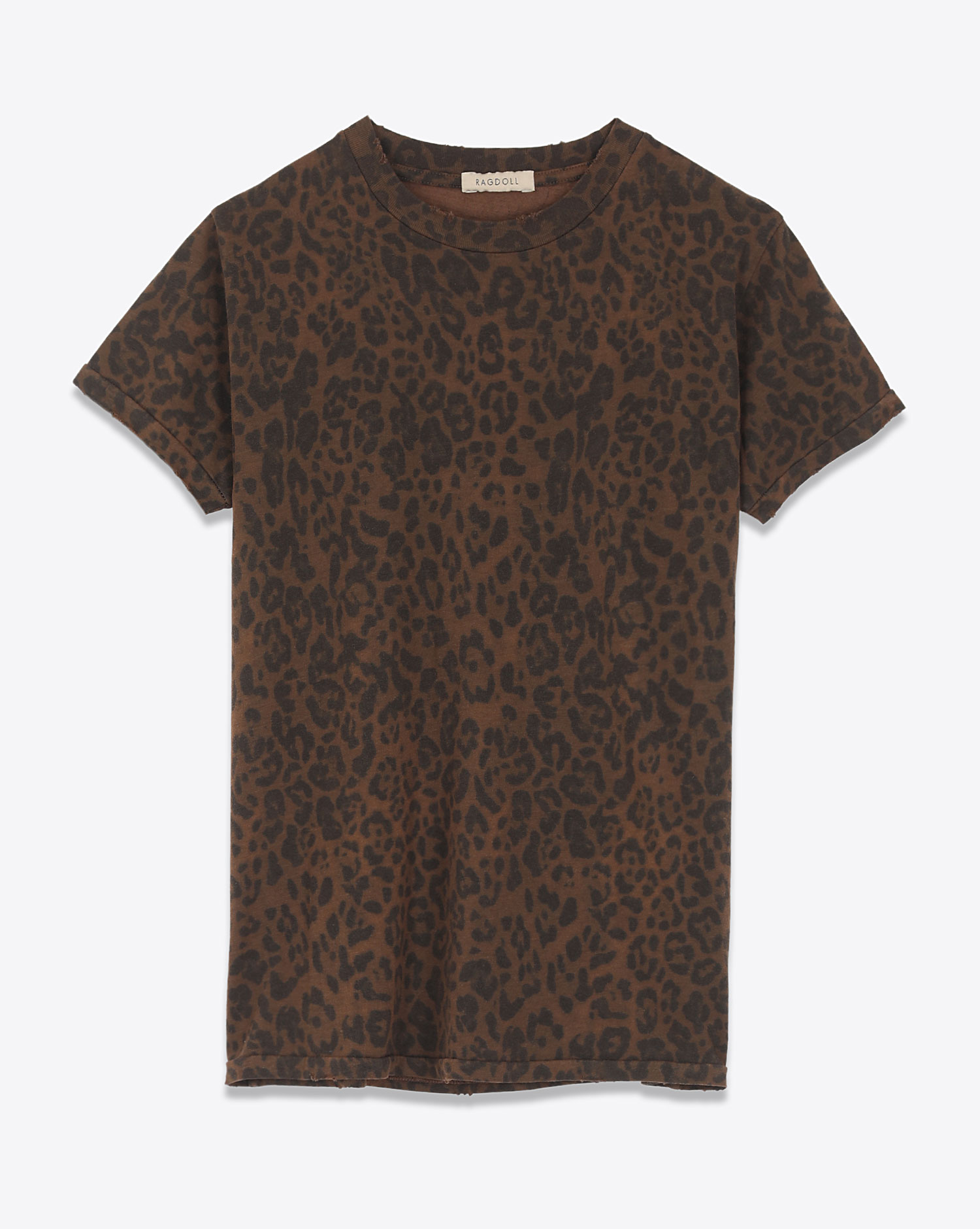 Tee-shirt Easy Vintage Ragdoll LA imprimé léopard marron foncé. 
