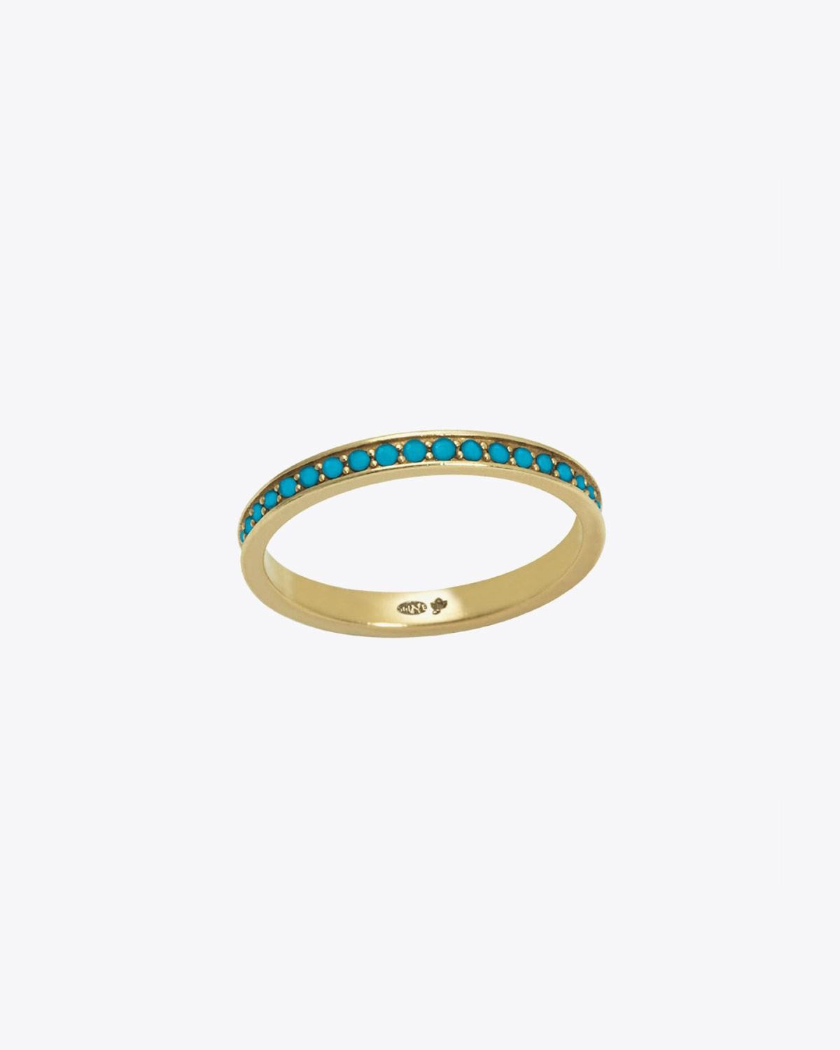 Feidt Bague Alliance Or Jaune 9K et Turquoises - Antik 