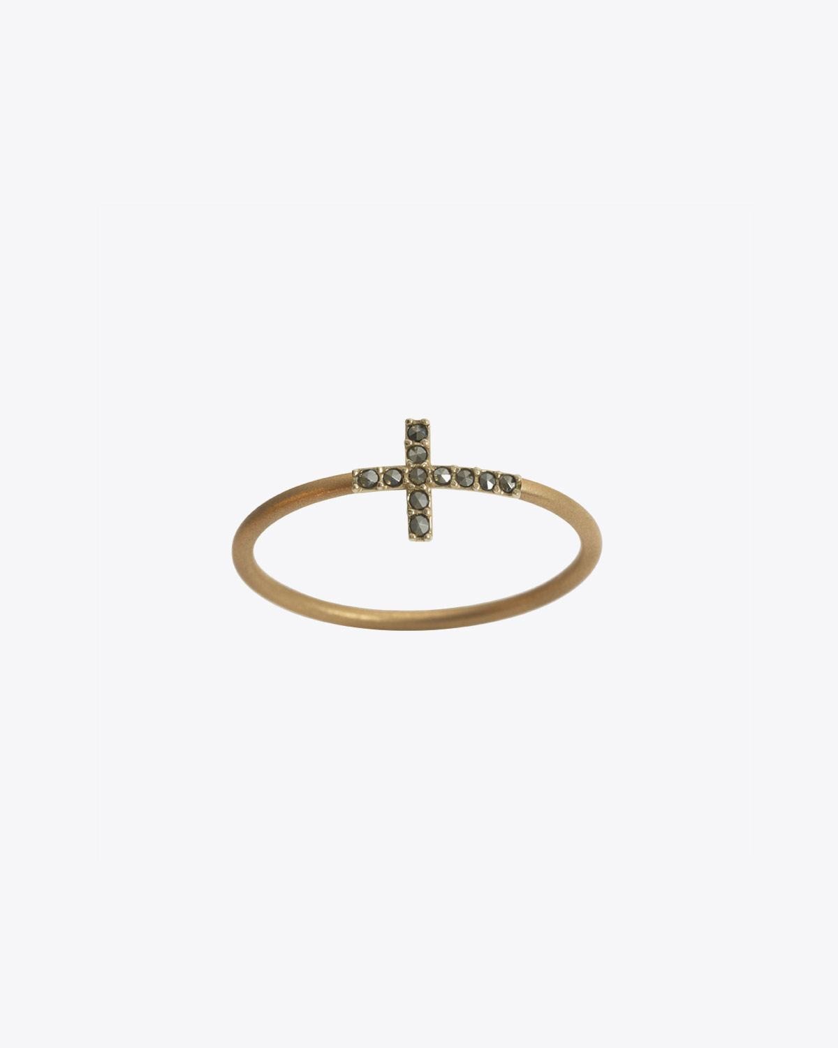 Feidt Bague Croix Saphirs Grey Or jaune 9k - Antik