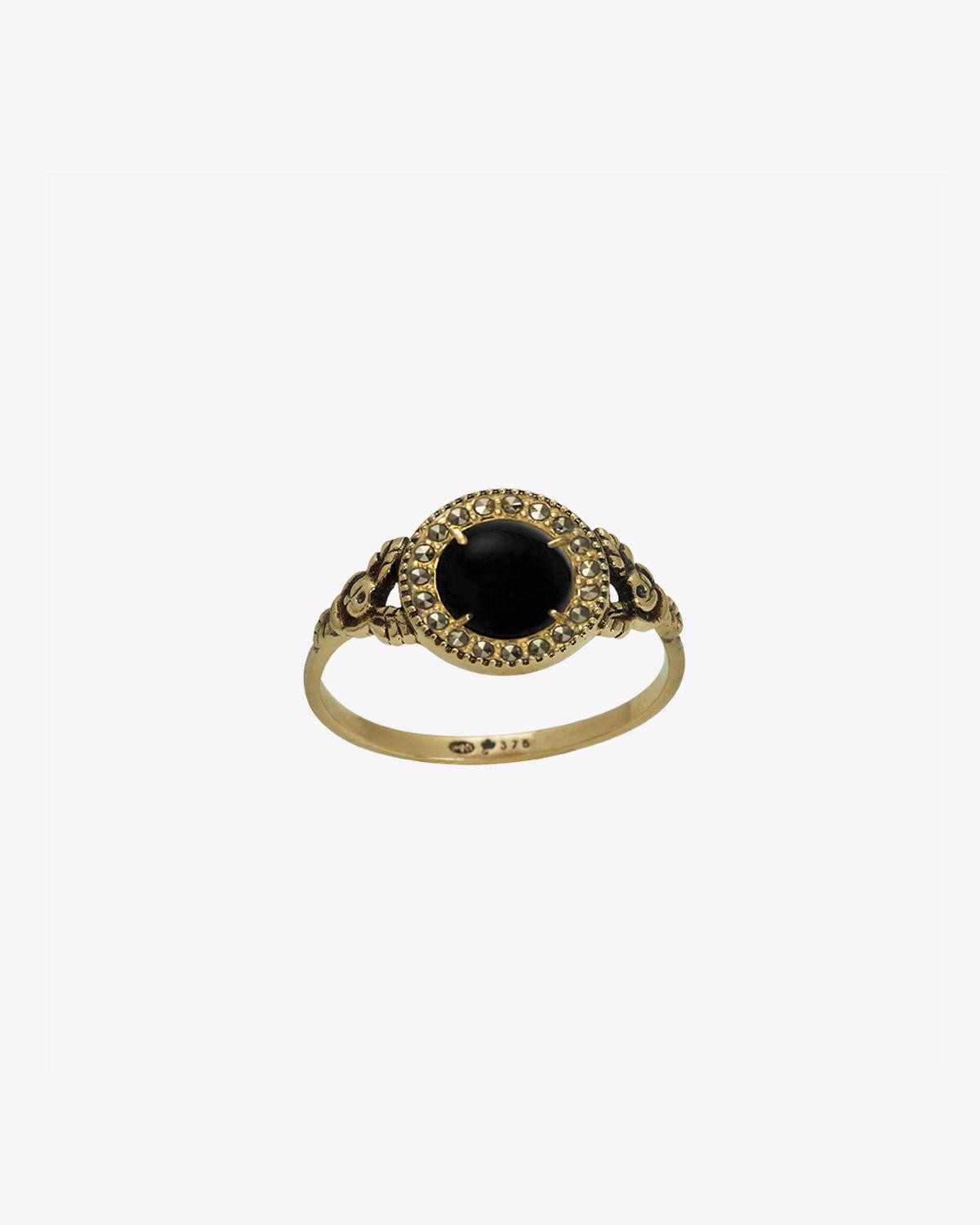 Feidt Bague Empire Cabochon Onyx 10 MM Or Jaune 9K  Saphir Grey  