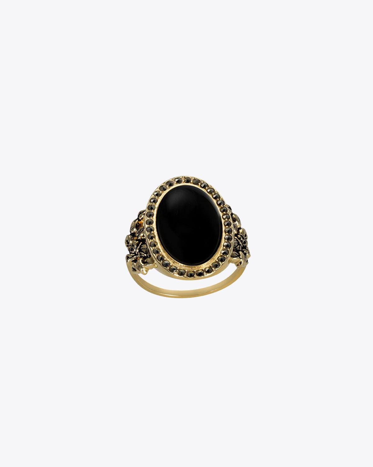 Feidt Bague Empire ovale Onyx - Or Jaune 9k et Saphirs grey