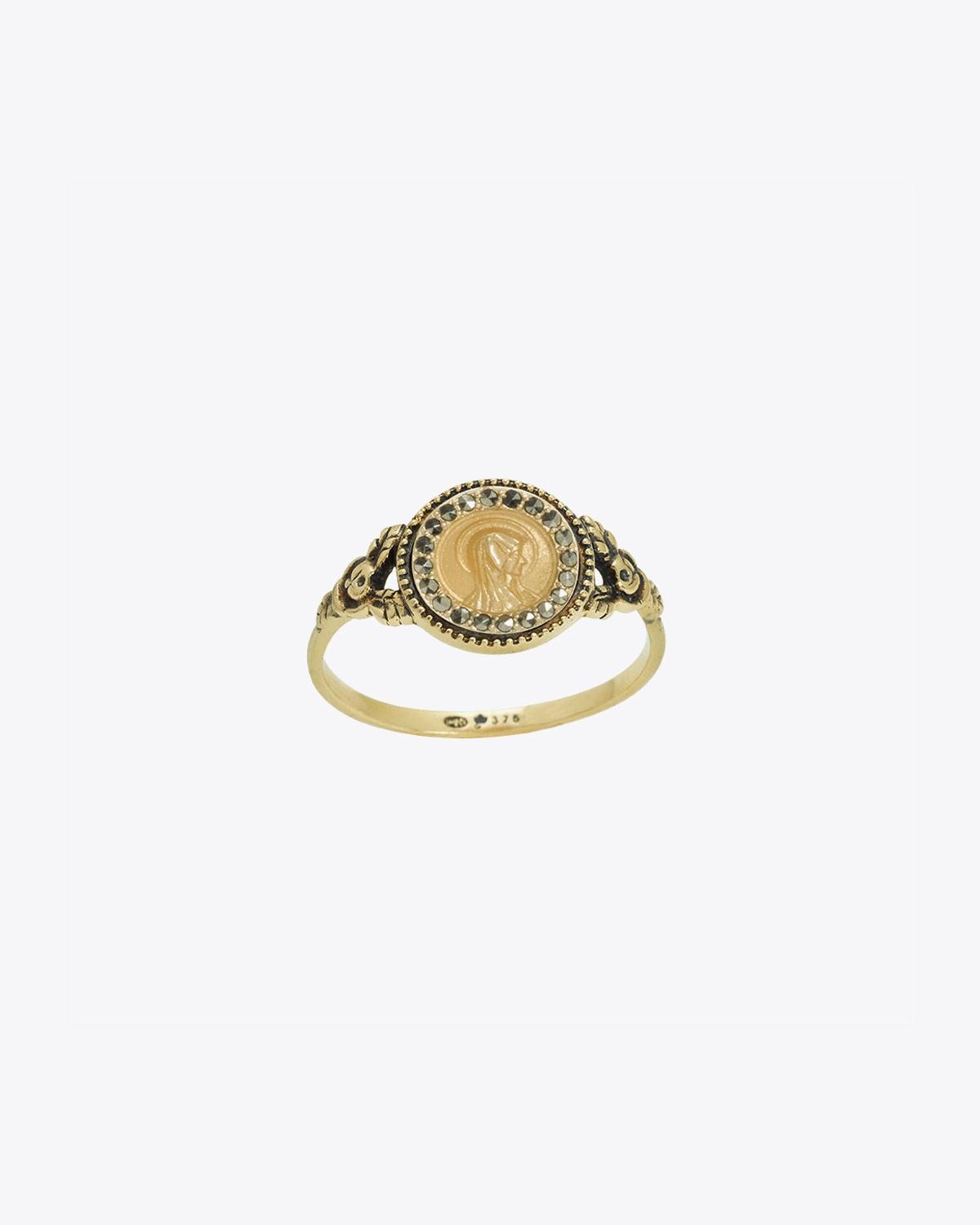 Image du produit Feidt Bague Madone médaille ronde Or jaune 9k & Saphir Grey