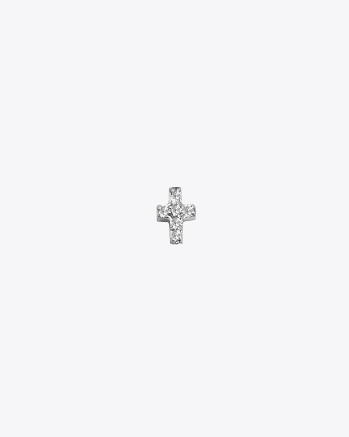 Feidt Boucle d`Oreille Mini Croix Diamants In the Moon for love - Or blanc 18k - L`unité