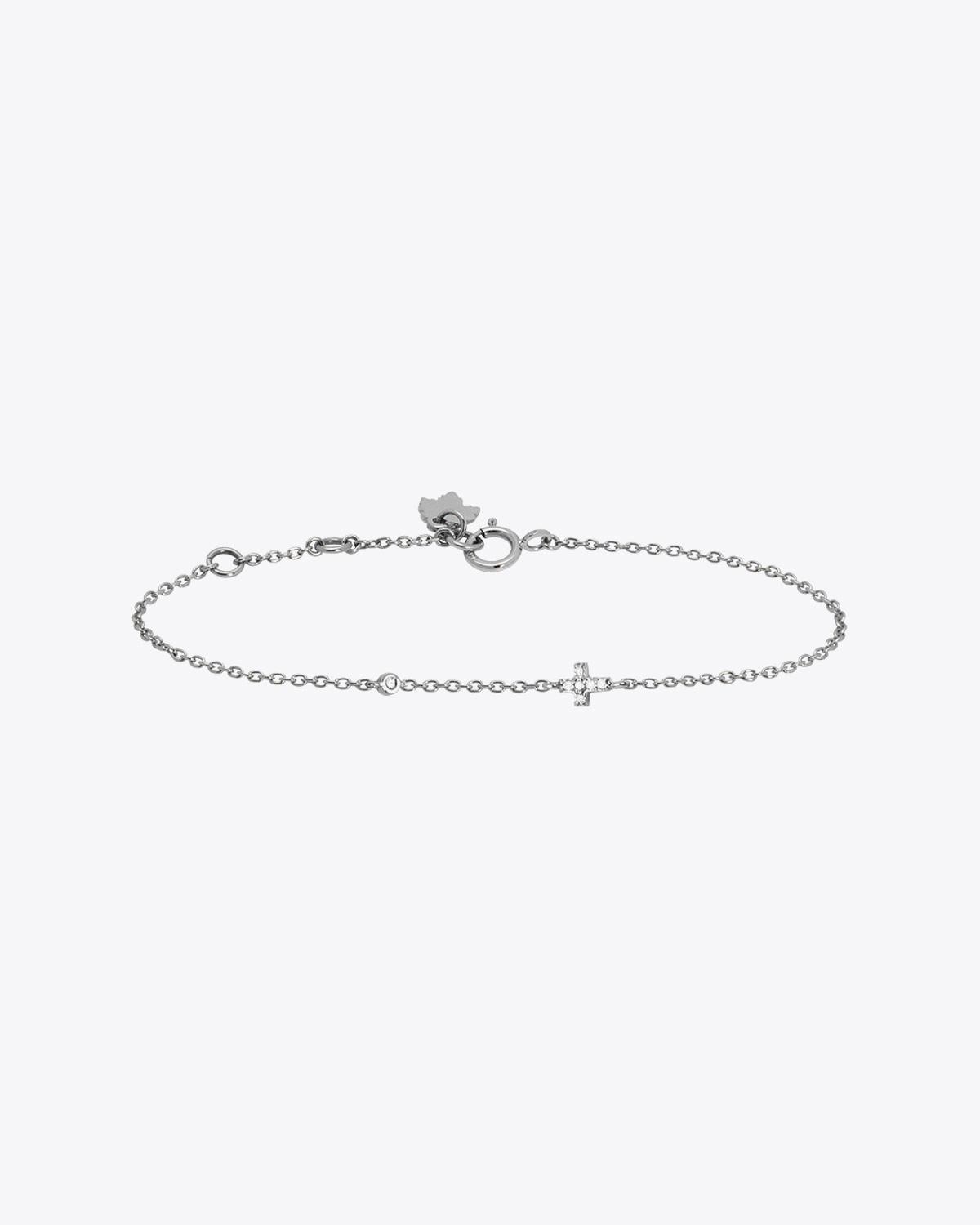 Feidt Bracelet mini Croix + Diamant In the moon for love - Or blanc 18k