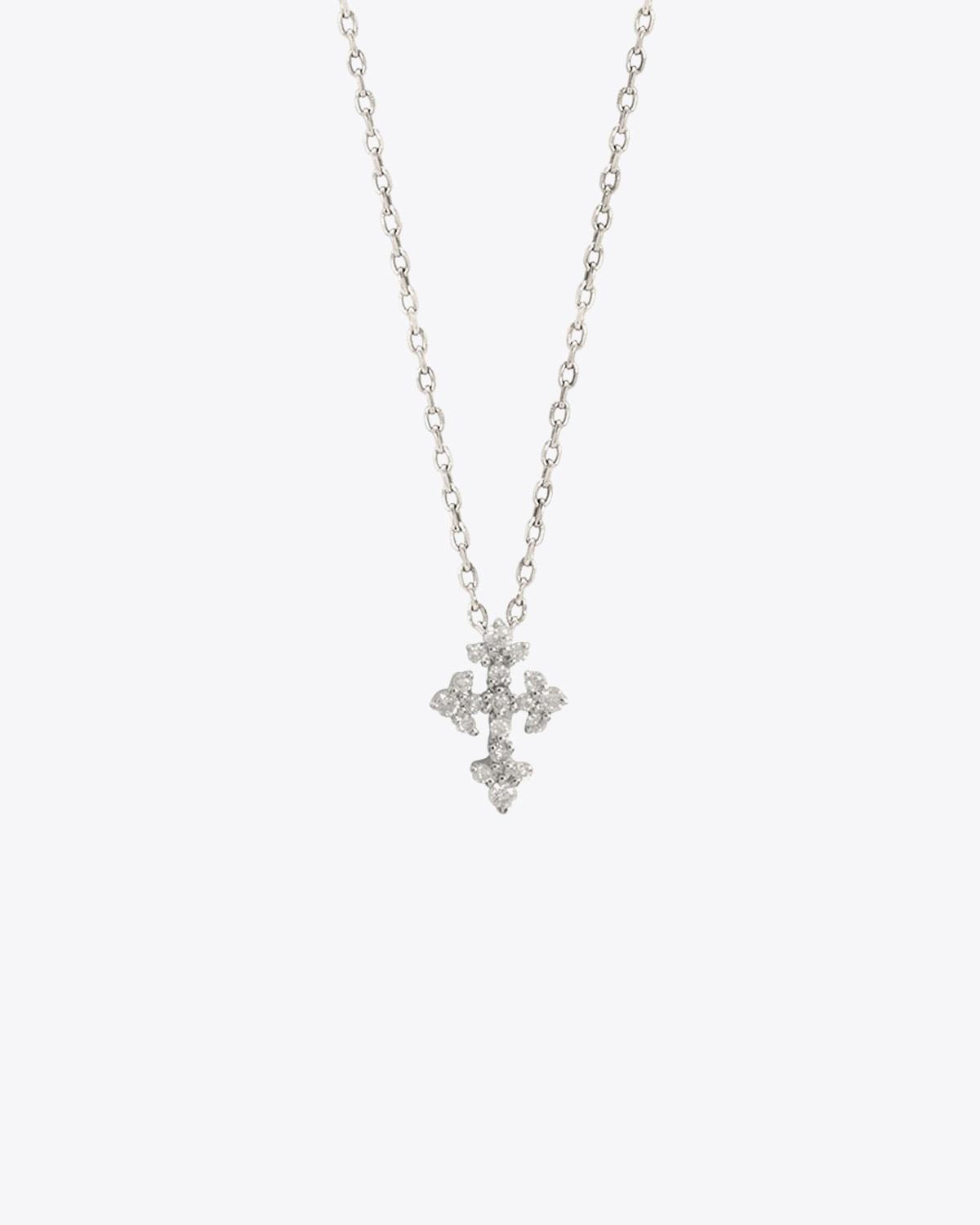 Feidt Collier Croix Lys - Or blanc 18k et diamants