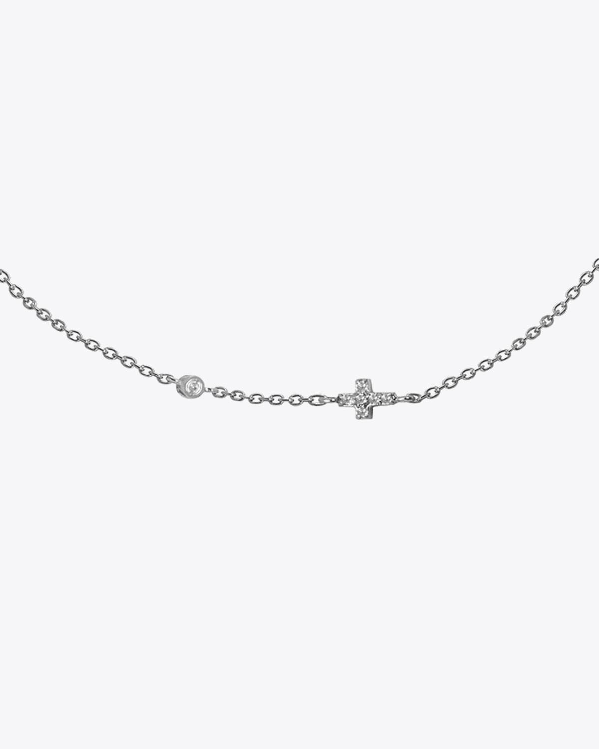 Feidt Collier mini Croix + Diamant In the moon for love - Or blanc 18k