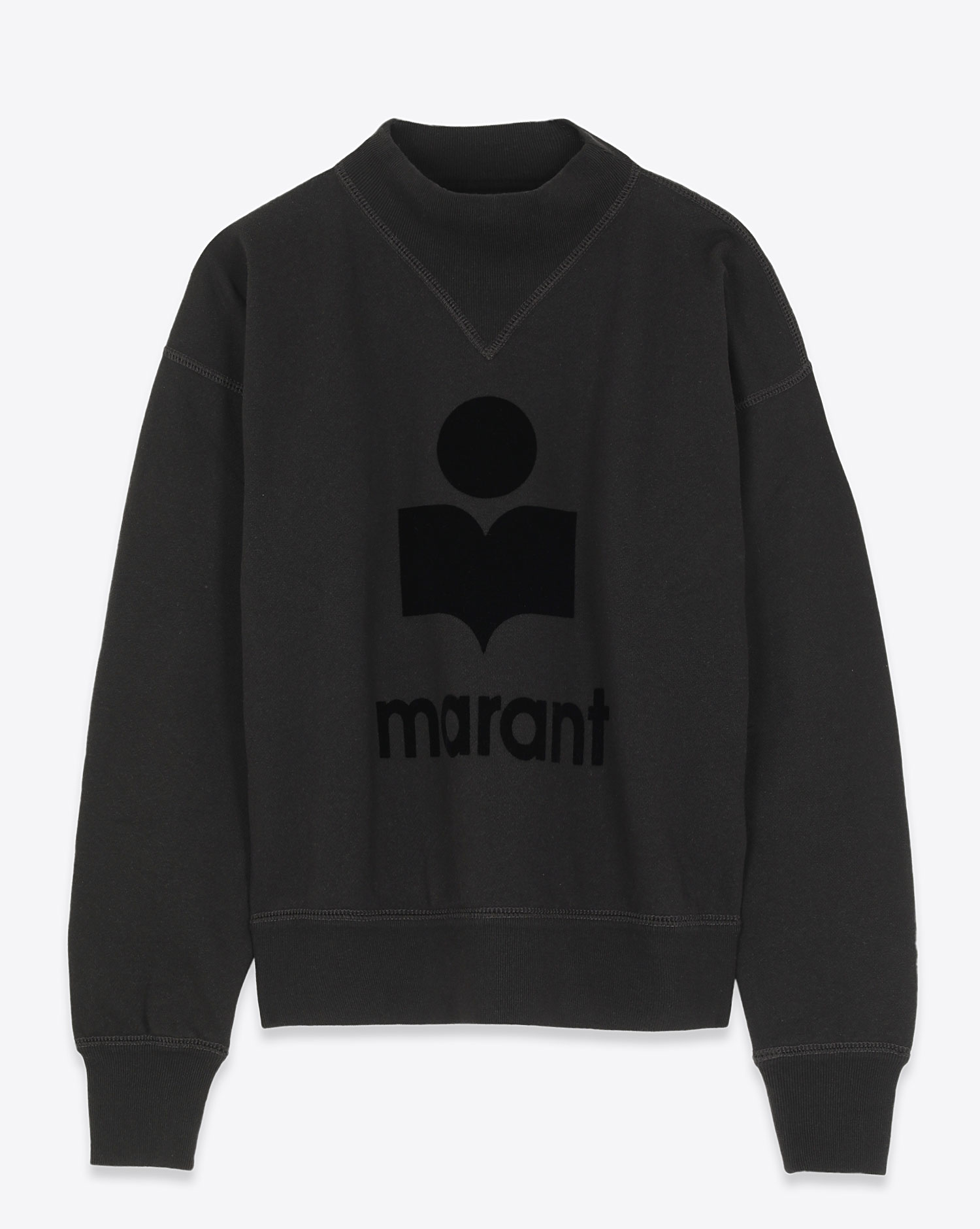 Sweat-shirt col montant noir logo velours noir Moby Isabel Marant Etoile. Face. 
