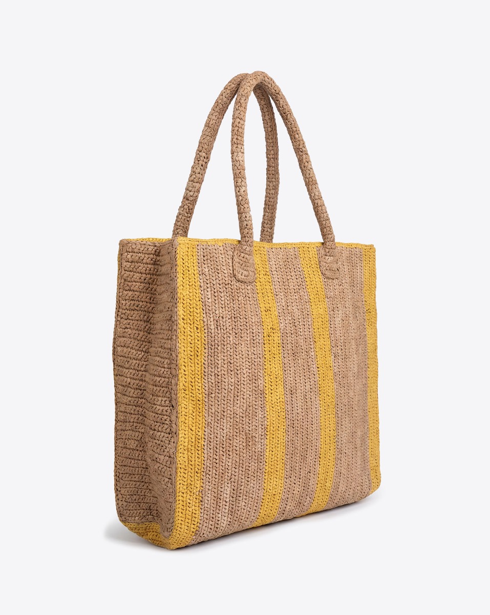 Cabas Raffia Little Sister Gabriel Frantzen en raphia beige et jaune, vu de profil.