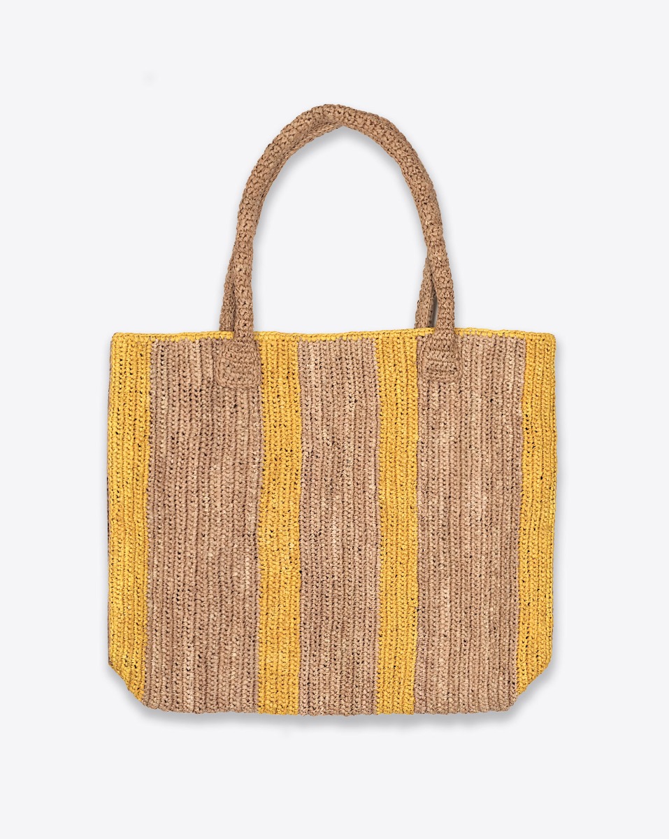 Cabas Raffia Little Sister Gabriel Frantzen en raphia beige et jaune, vu de face.