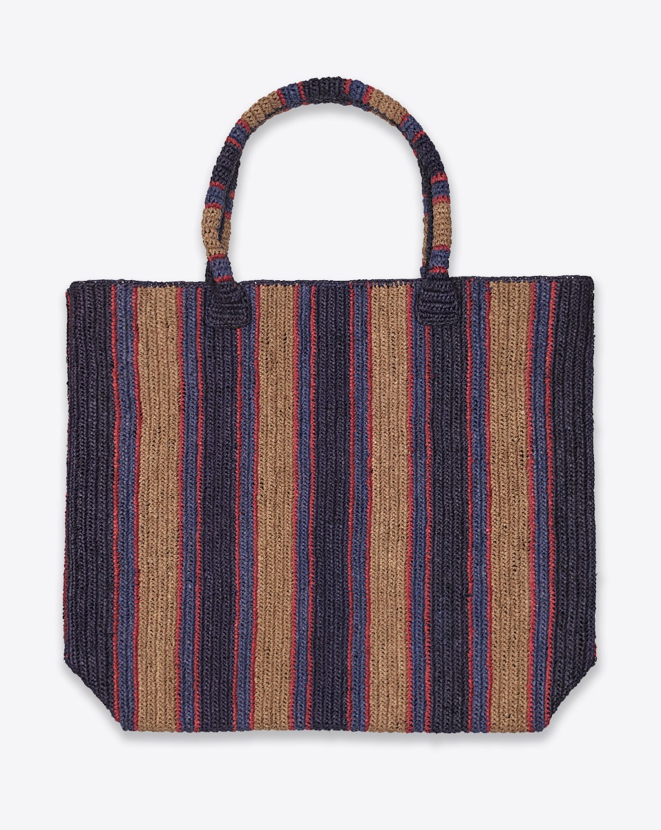 Cabas Raffia Weekender Denim Day Gabriel Frantzen en raphia bleu marine et beige. Vu de face.