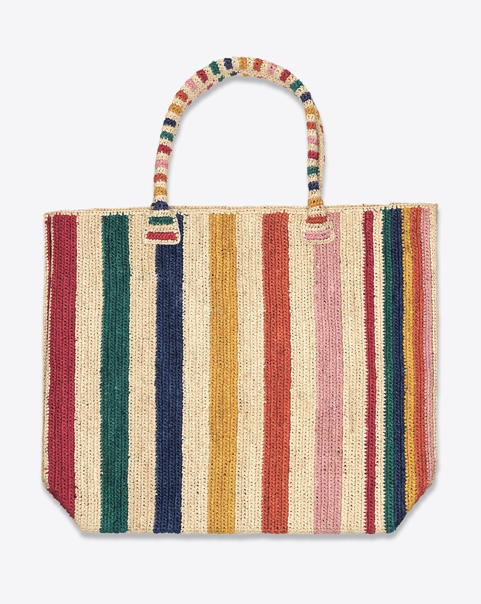 Grand cabas Raffia Weekender Lido Gabriel Frantzen en raphia ray&eacute; multicolore, vu de face. 