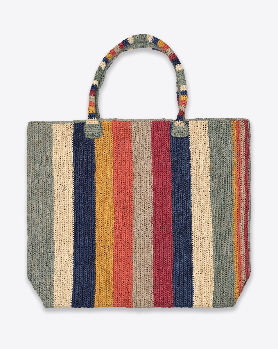 Grand cabas Raffia Weekender Plage Gabriele Frantzen en raphia ray&eacute; multicolore. Vu de face.