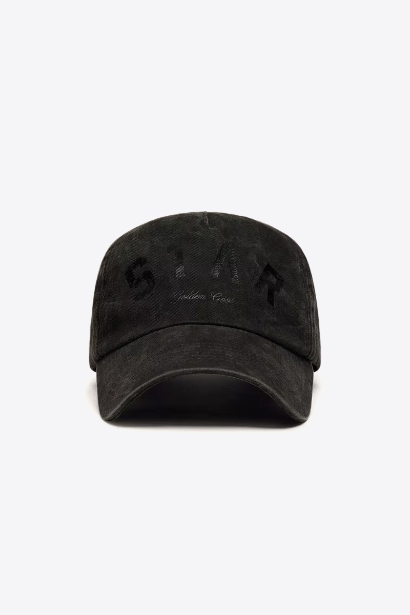 Casquette de baseball Star Golden Goose en toile de coton gris anthracite logo &laquo; STAR &raquo; devant, vue de face.