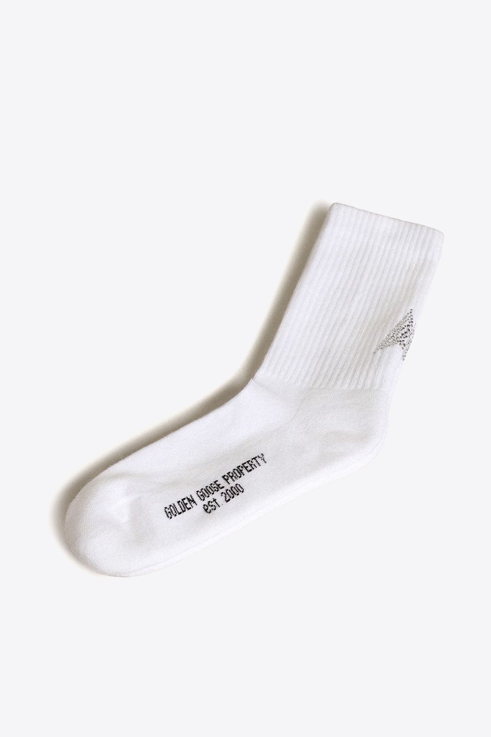 Chaussettes Etoile Golden Goose blanches avec une étoile en strass. Vue profil. 