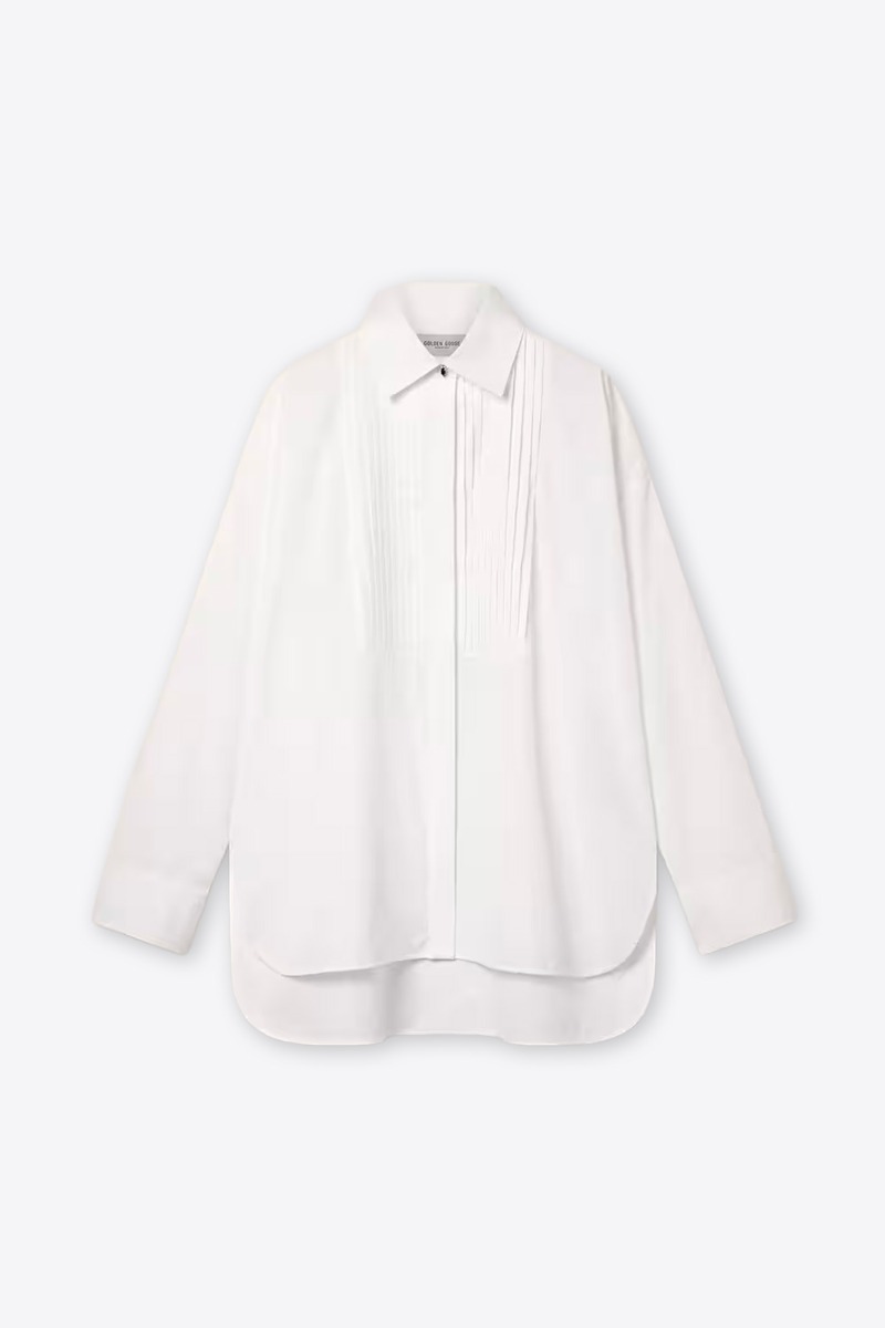 Produit Chemise oversize Bib Golden Goose en popeline de coton blanc. Vue de face.