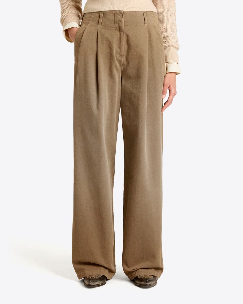 Pantalon Flavia Golden Goose Femme en coton kaki. Porté de face.