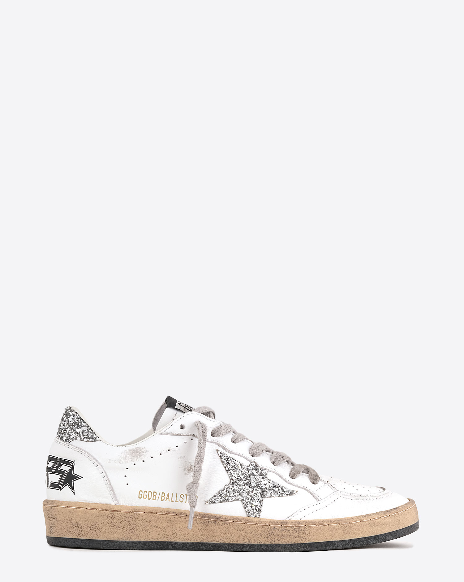 Sneakers en cuir blanc étoile et arrière à paillettes argentées Ball Star Golden Goose femme. Profil. 