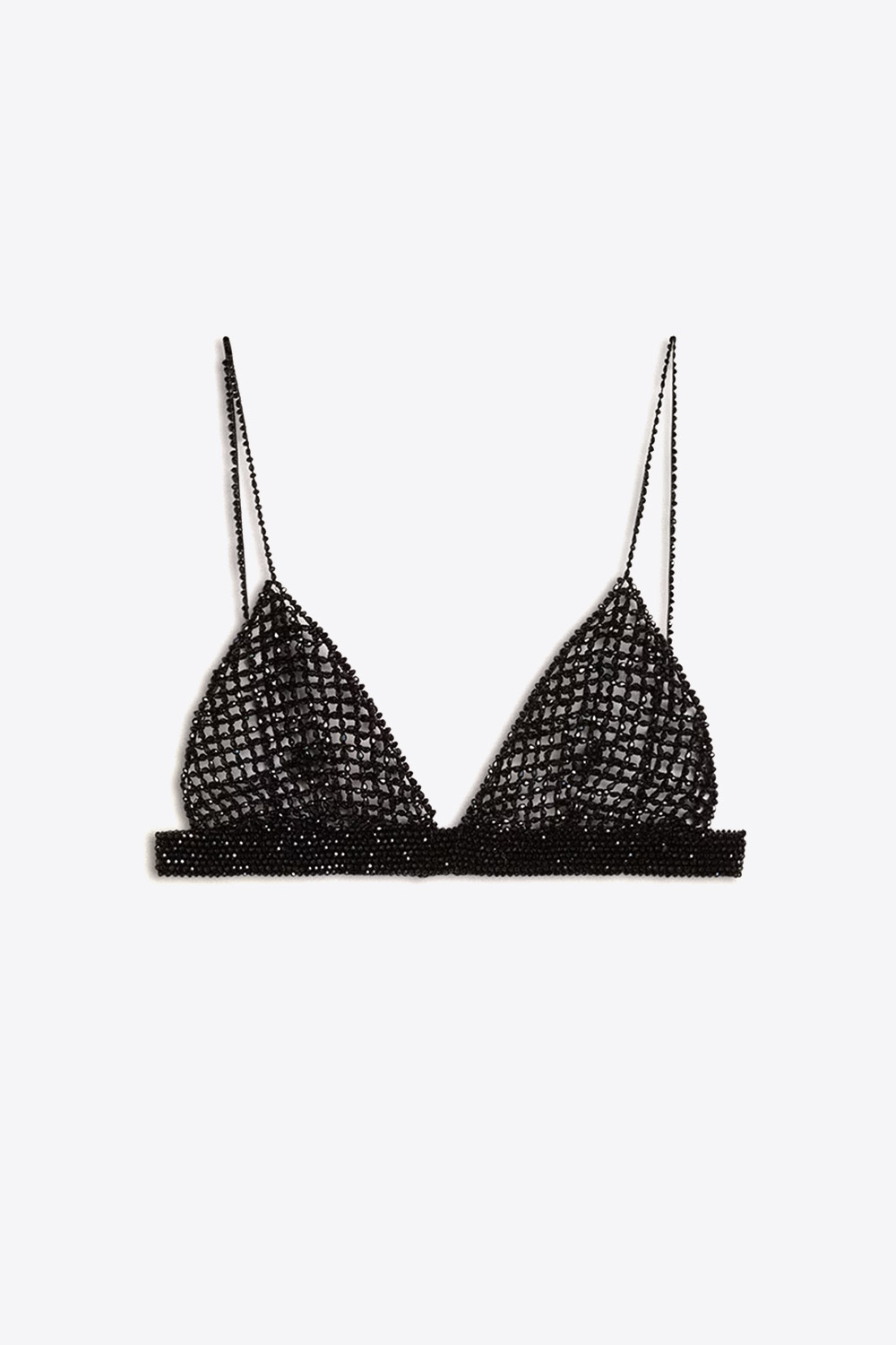 Produit Soutien gorge triangle noir en crochet brodé de cristaux Golden Goose. Face.
