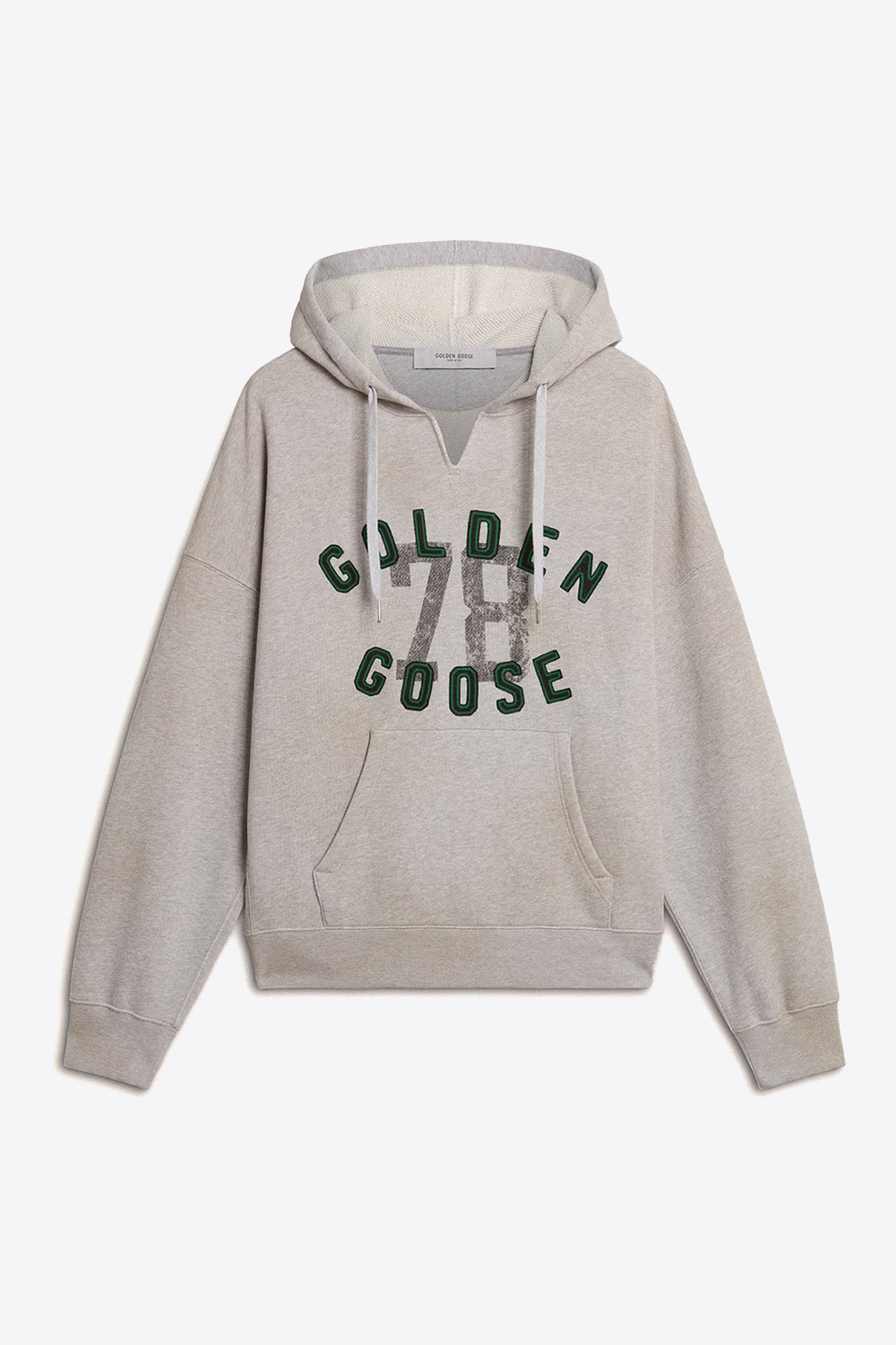 Produit Sweat-shirt à capuche gris clair chiné poche Kangourou et logo "Golden Goose 78" devant Golden Goose. Face. 