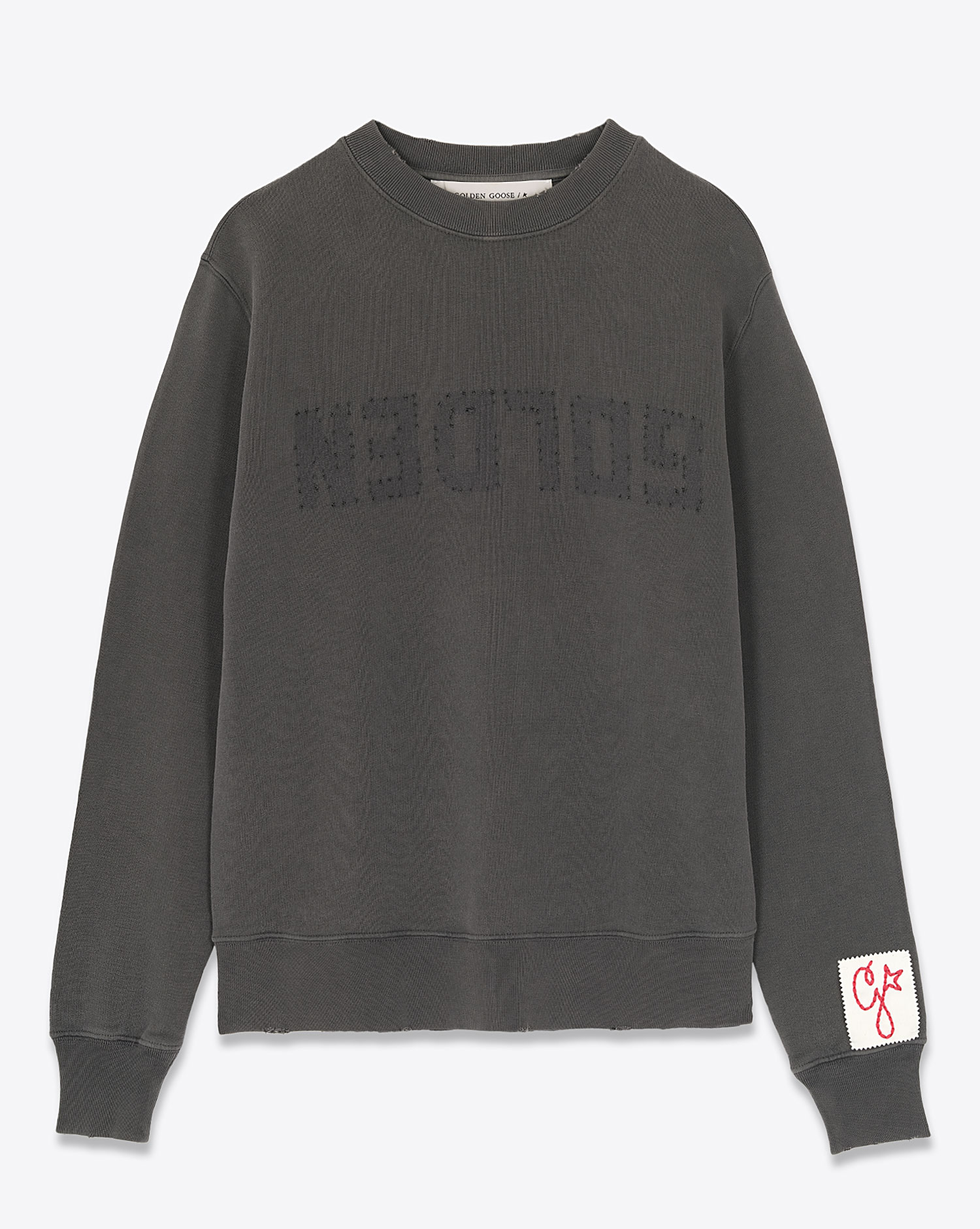 Produit Sweat-shirt classique Logo Golden ton sur ton effet lettres décousues gris anthracite Regular Golden Goose. Face. 