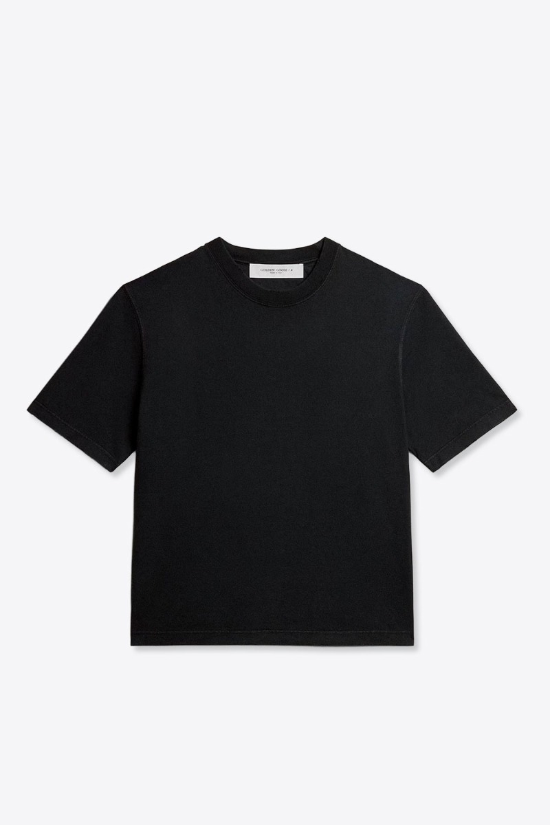 Tee-shirt Relaxed Fit Golden Goose Unisexe en coton noir logo &laquo; GOLDEN &raquo; invers&eacute; dans le dos. Vue de face.