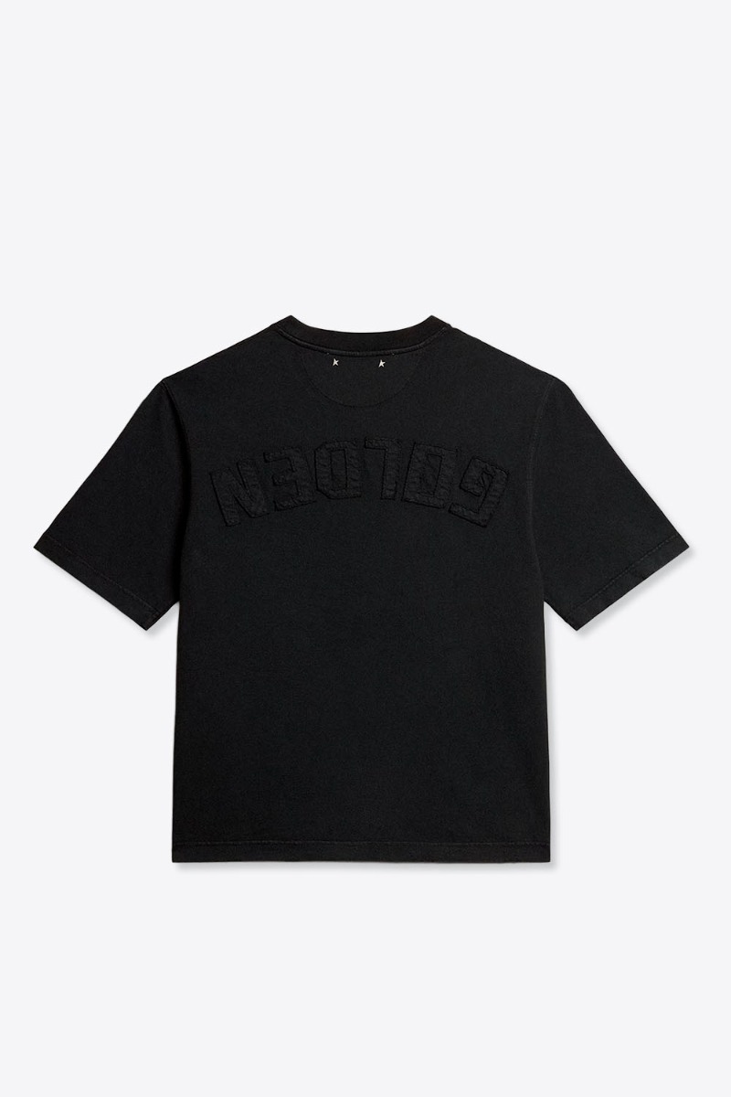 Tee-shirt Relaxed Fit Golden Goose Unisexe en coton noir logo &laquo; GOLDEN &raquo; invers&eacute; dans le dos. Vue de dos.
