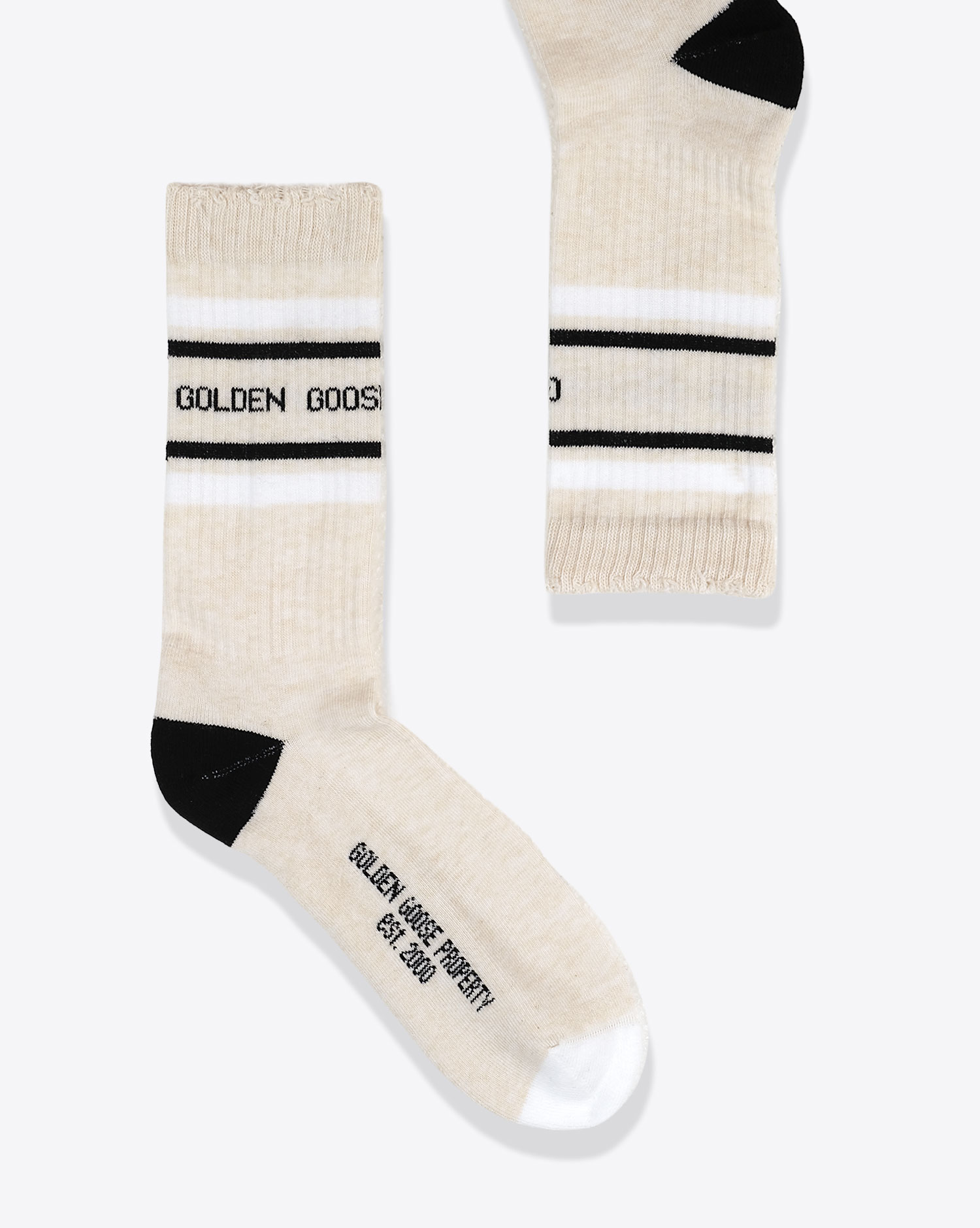 Golden Goose Unisexe Chaussettes Logo – Ecru Blanc Noir 12403
