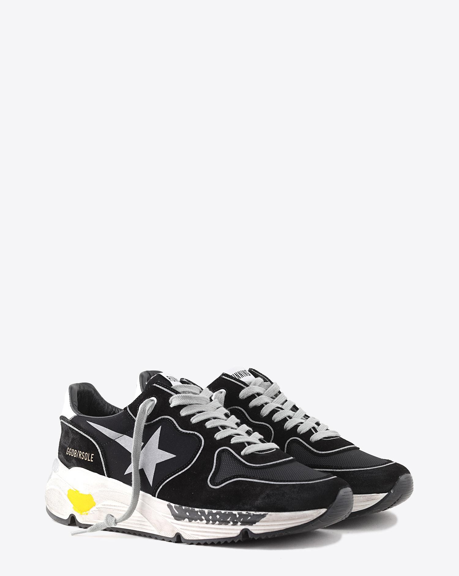 Golden Goose Men Permanent Sneakers Running Sole Black Lycra Silver Star 90178. Face.