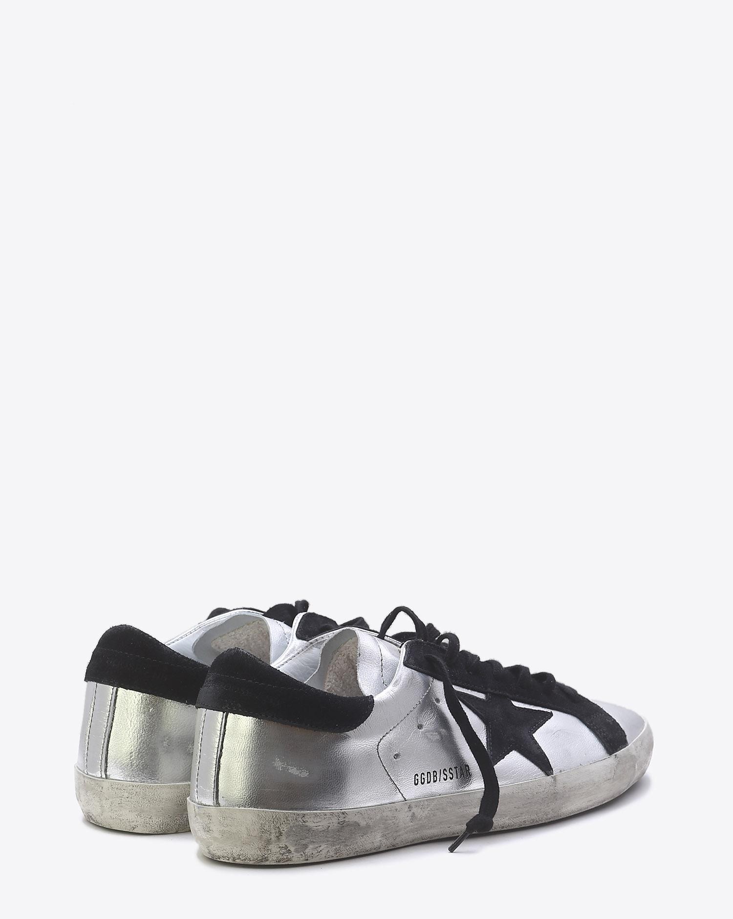 Golden Goose Men Permanent Sneakers Superstar Silver Black Leather pour Homme