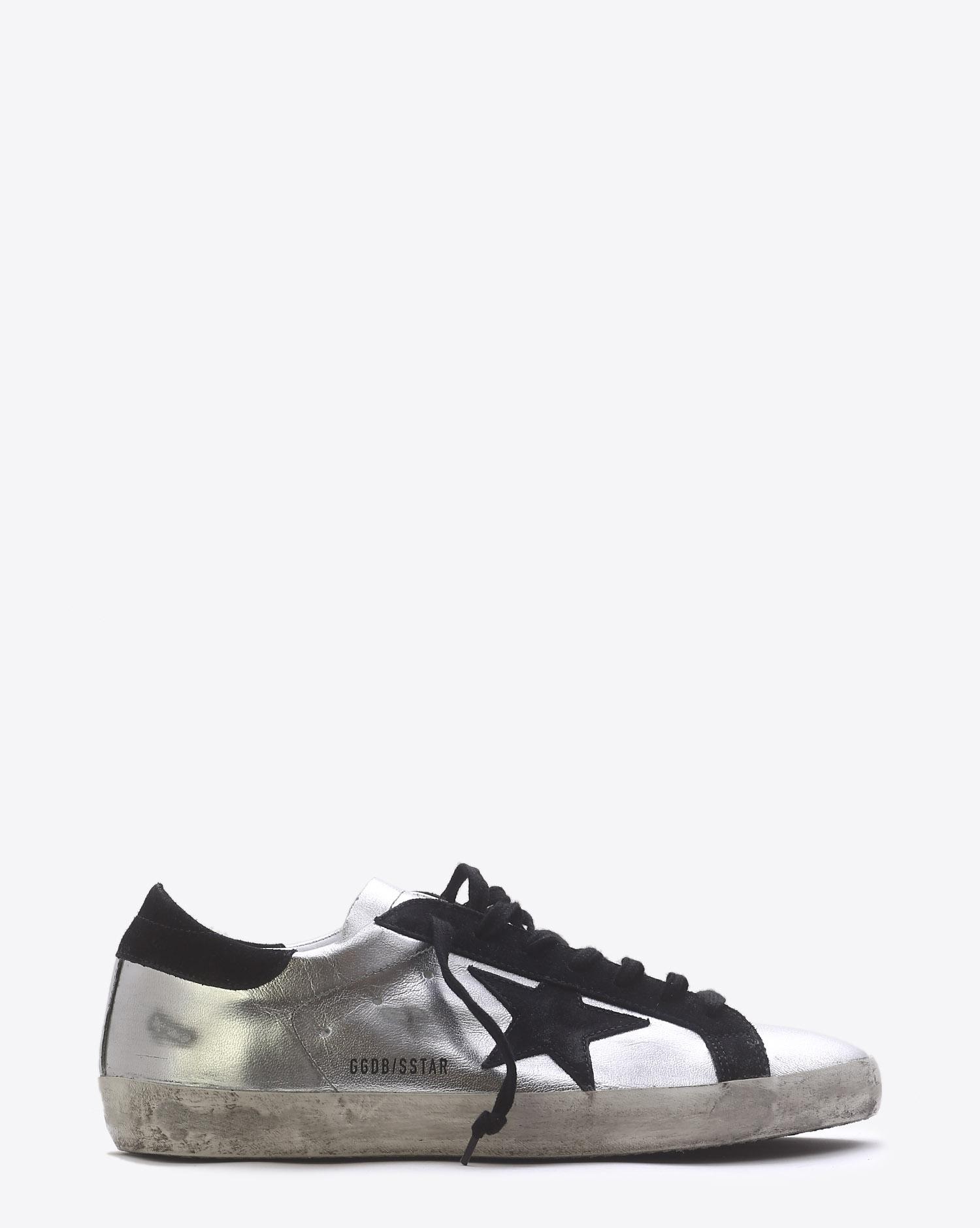 Golden Goose Men Permanent Sneakers Superstar Silver Black Leather pour Homme
