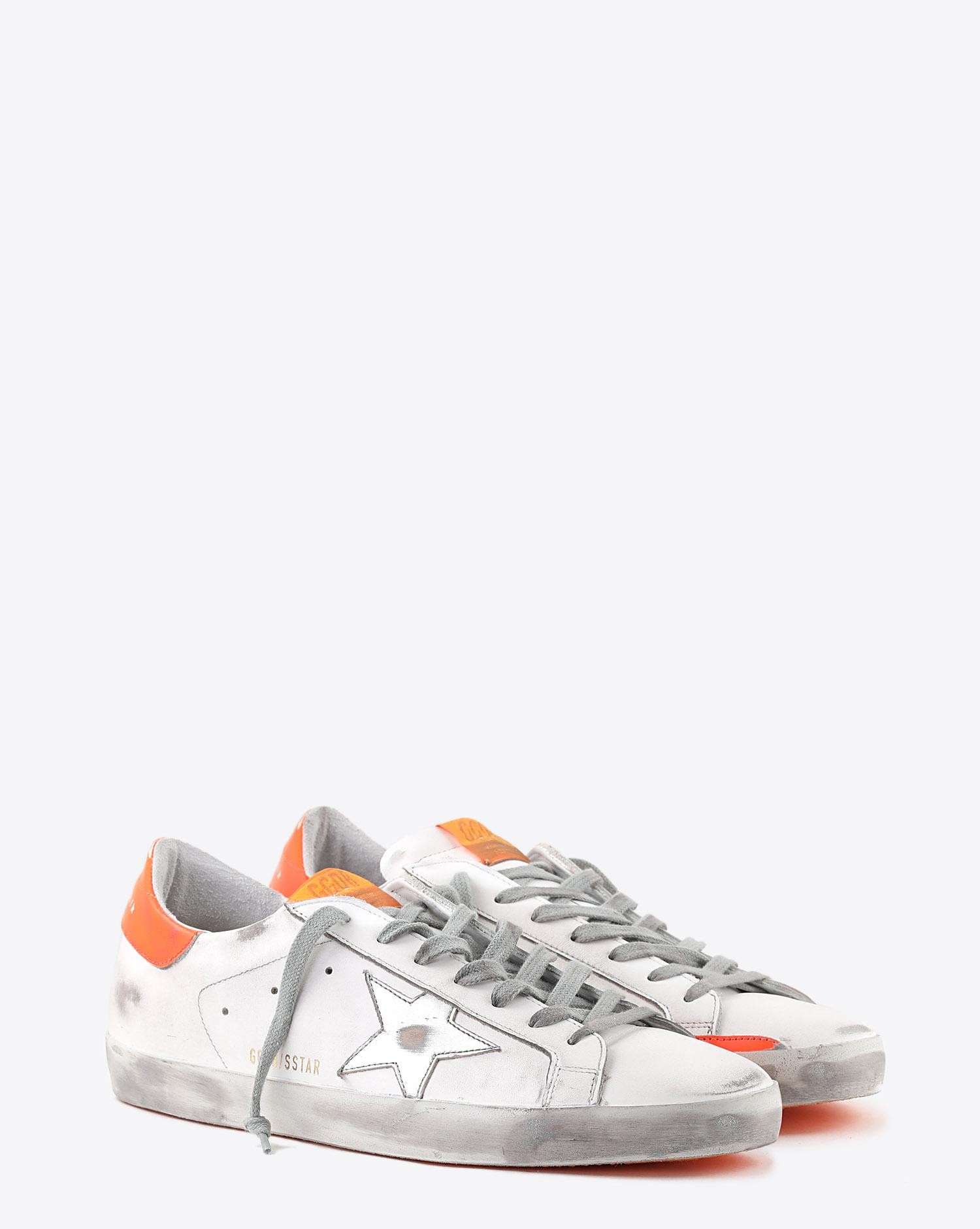 Image du produit Golden Goose Men Sneakers Superstar - White Leather - Metallic Silver Star - Orange Fluo   - 2