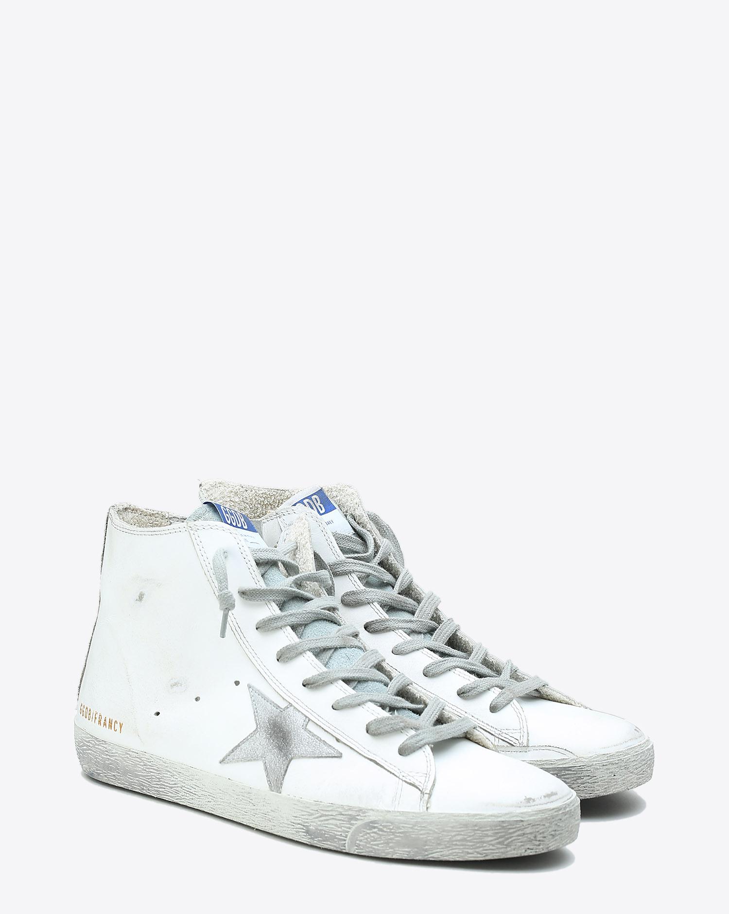 Golden Goose Men Sneakers Francy White Silver Leather pour Homme