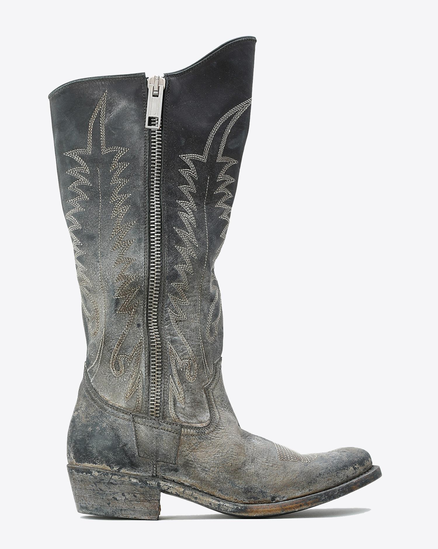 Golden Goose Woman Chaussures Pré-Collection Boots Golden Zip Black Leather Old  