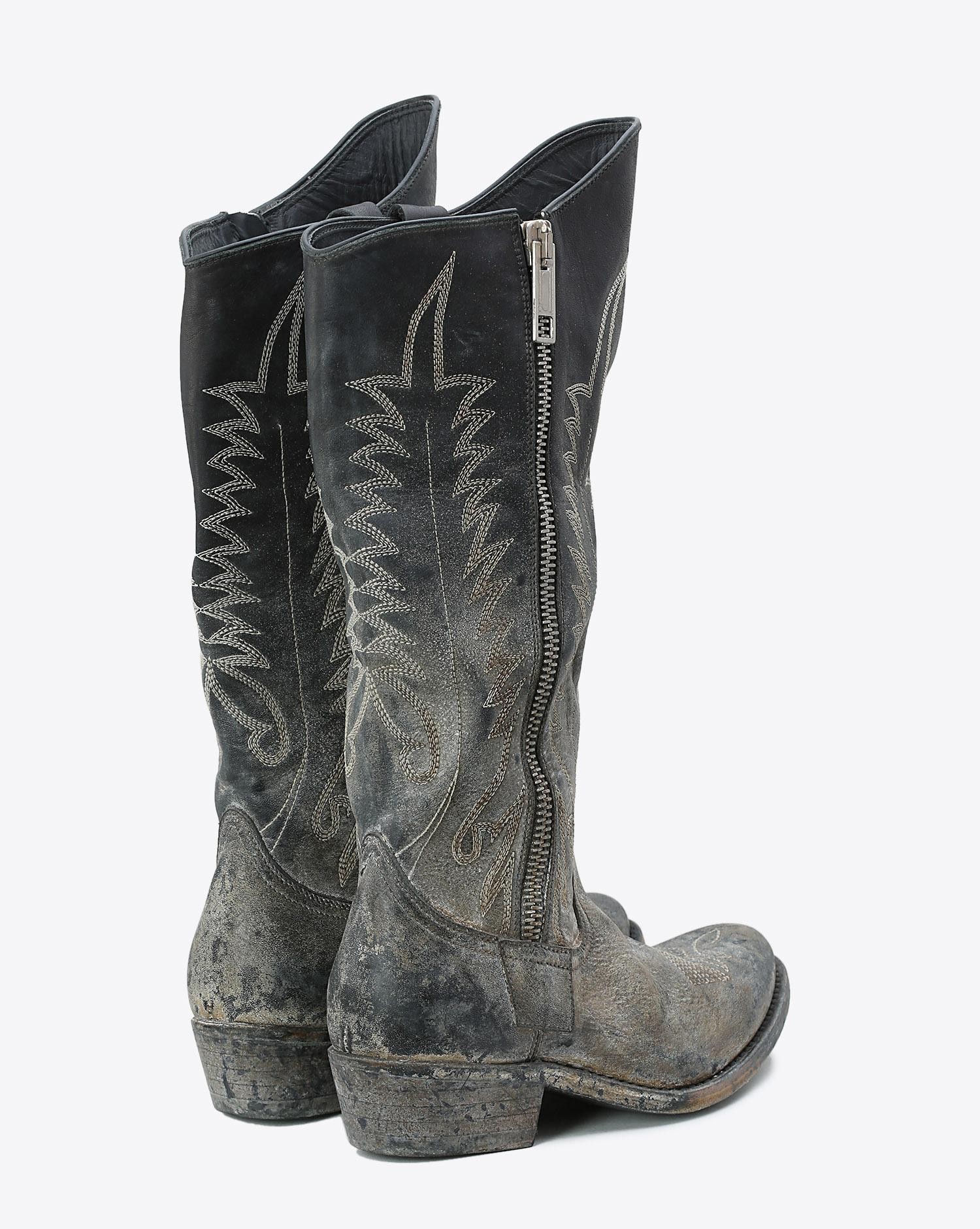 Golden Goose Woman Chaussures Pré-Collection Boots Golden Zip Black Leather Old  