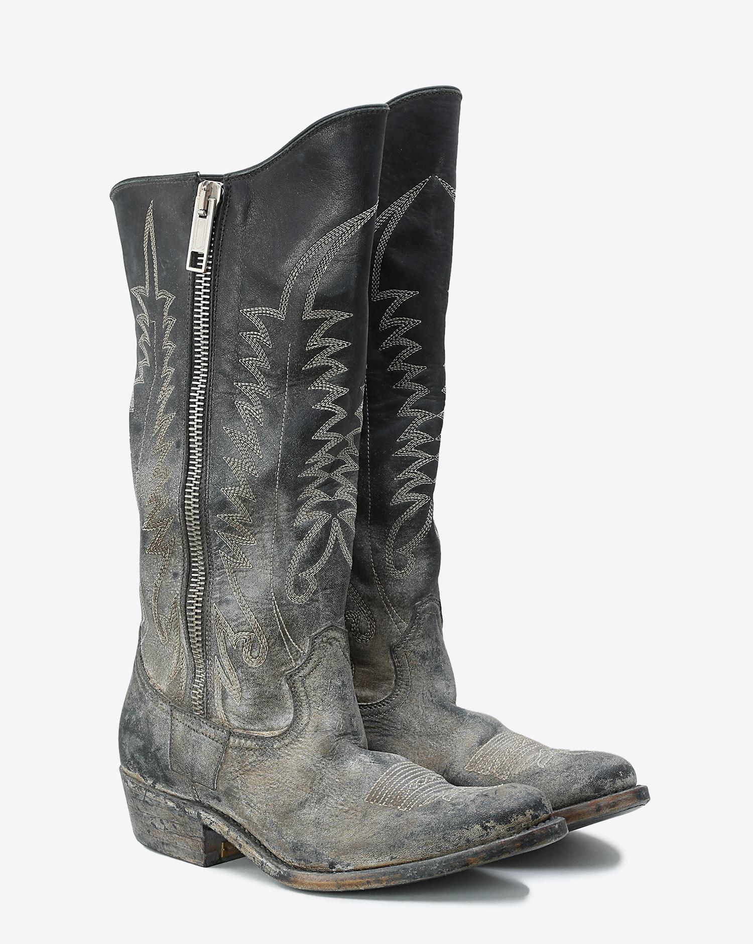 Golden Goose Woman Chaussures Pré-Collection Boots Golden Zip Black Leather Old  