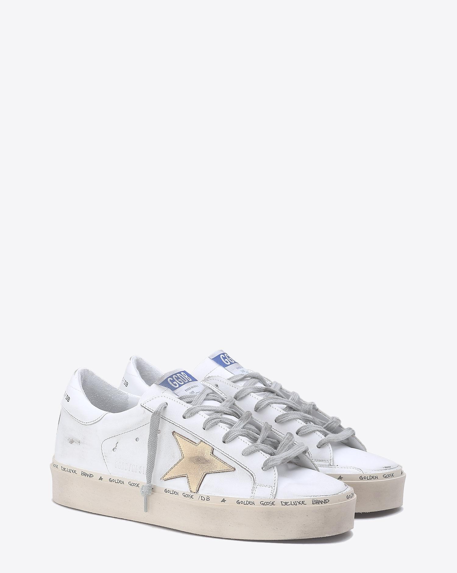 Golden Goose Woman Collection Sneakers Hi Star - White  Gold Leather Star  