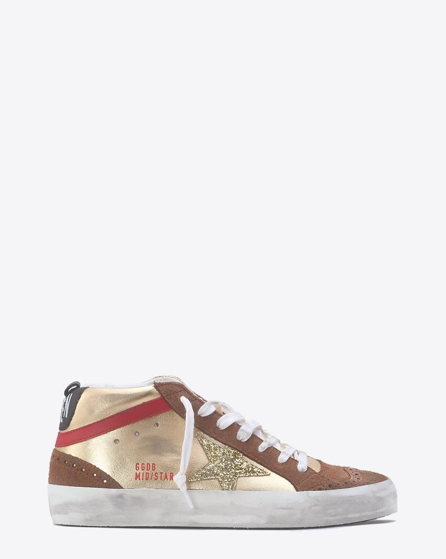 Golden Goose Woman Collection Sneakers Mid Star - Gold Laminated  Gold Glitter Star  