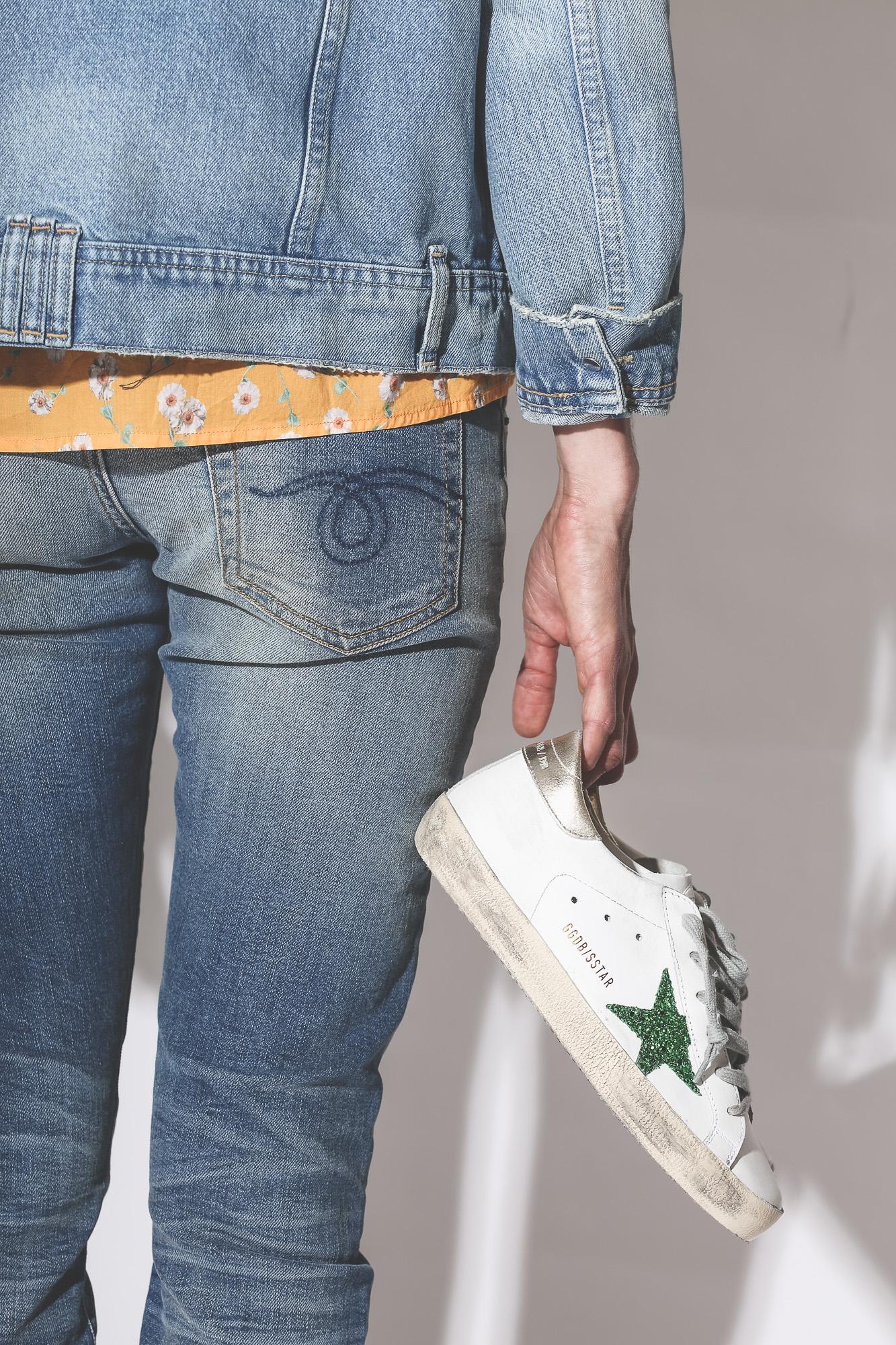 Golden Goose Woman Collection Sneakers Superstar White Leather Green Glitter  