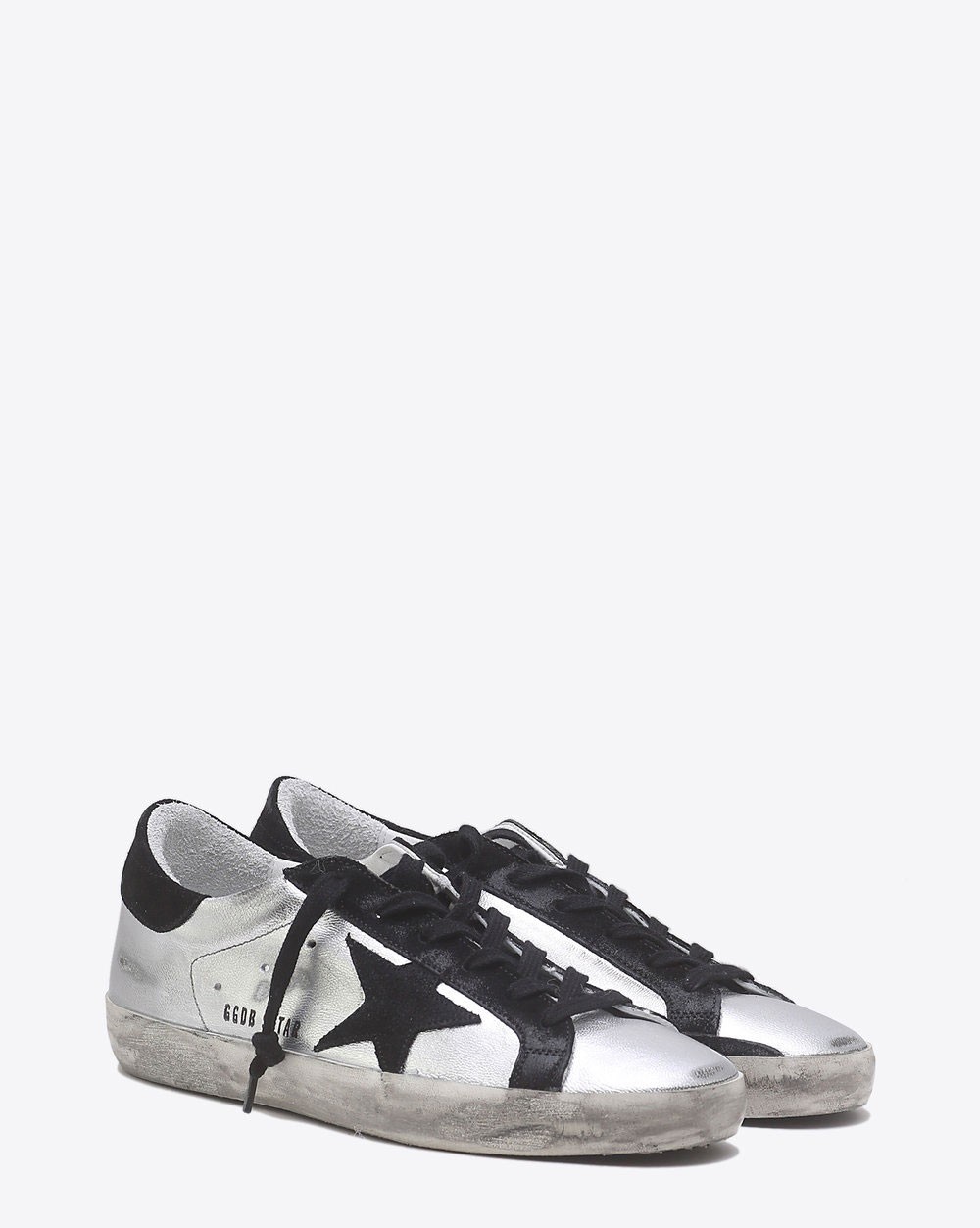 Golden Goose Woman Permanent Sneakers Superstar - Silver Black leather 