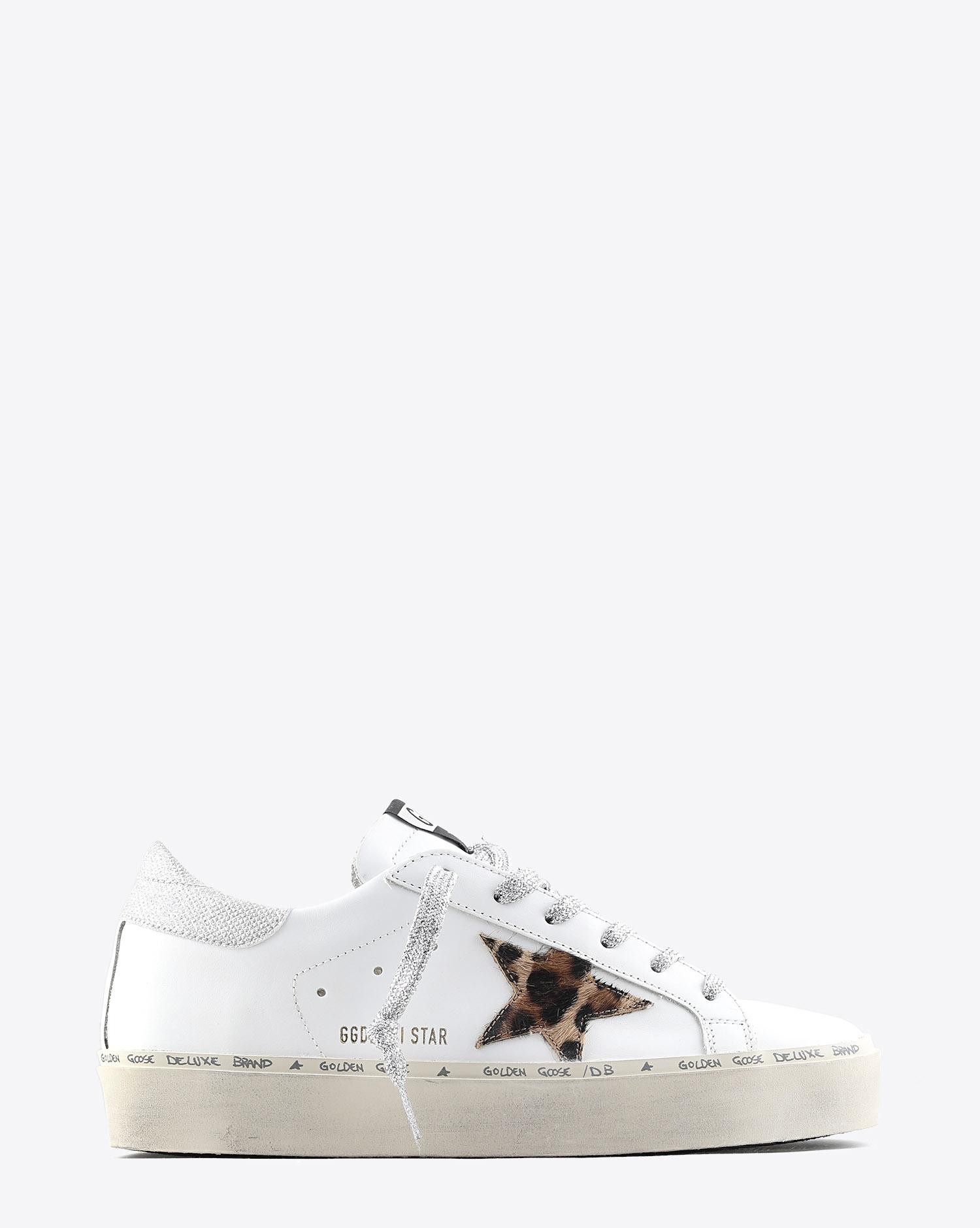 Image du produit Golden Goose Woman Pré-Collection Sneakers compensées Hi Star cuir blanc étoile Pony léopard   