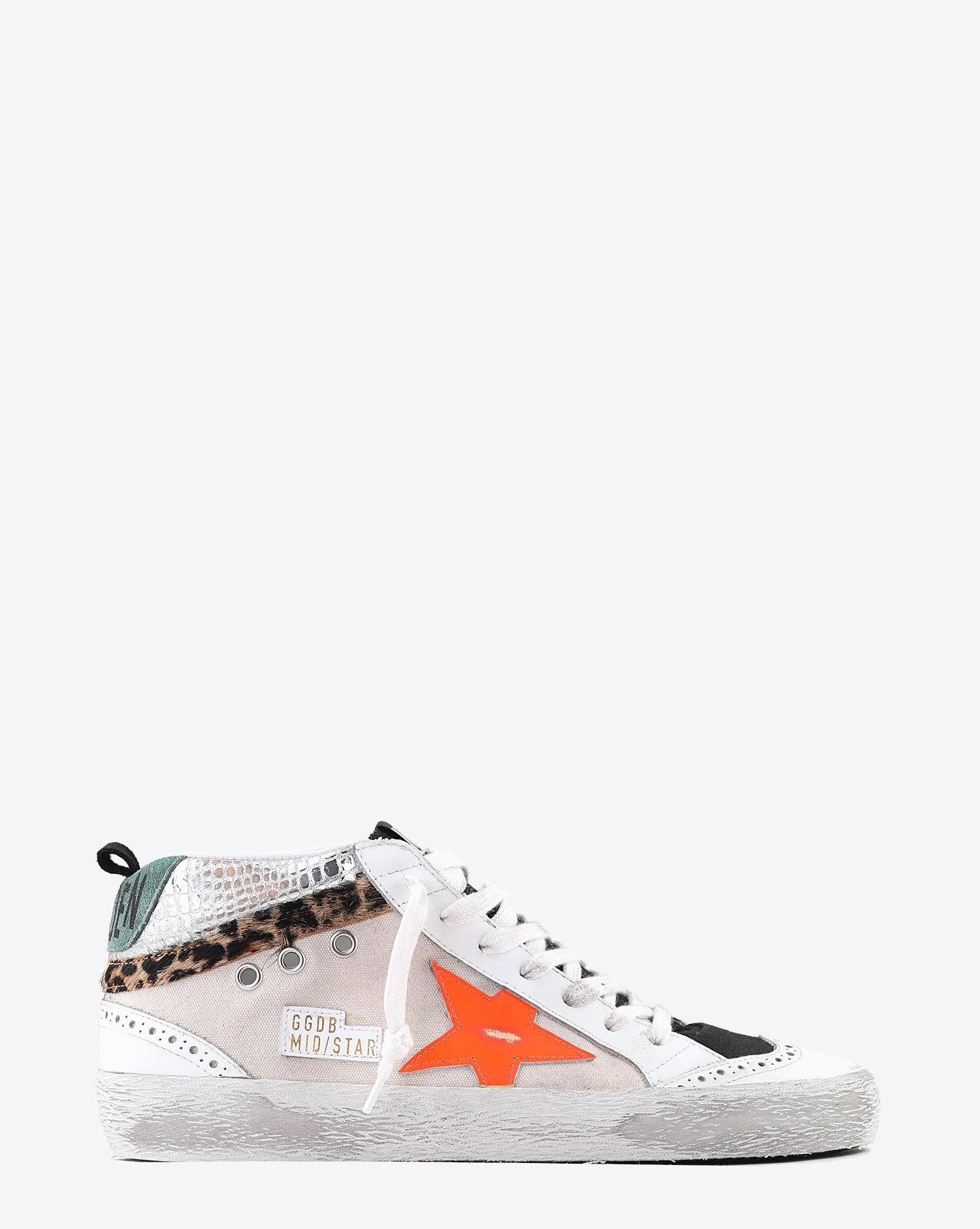 Image du produit Golden Goose Femme Sneakers Mid Star - White - Black Canvas - Orange Fluo Star