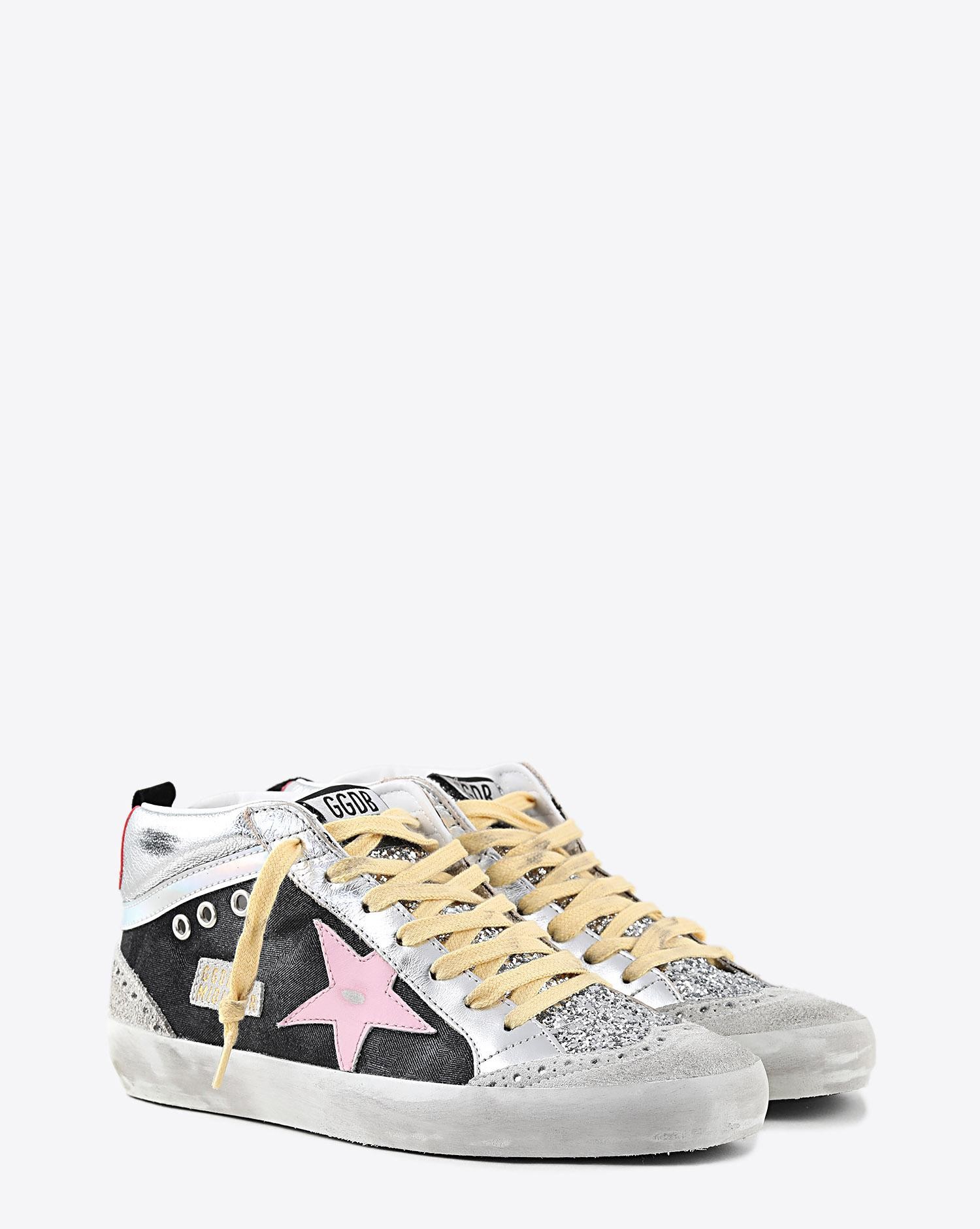 Image du produit Golden Goose Femme Sneakers Mid Star noir paillettes argent étoile rose 80226 - 2