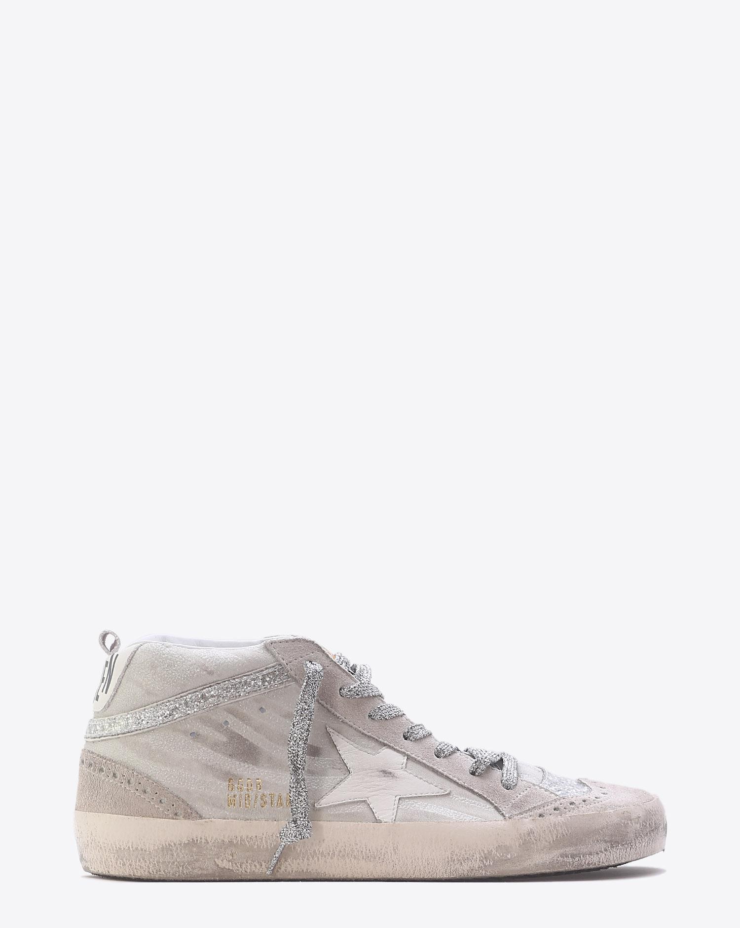 Golden Goose Woman Pré-Collection Sneakers Mid Star White Zebra-Silver Glitter   