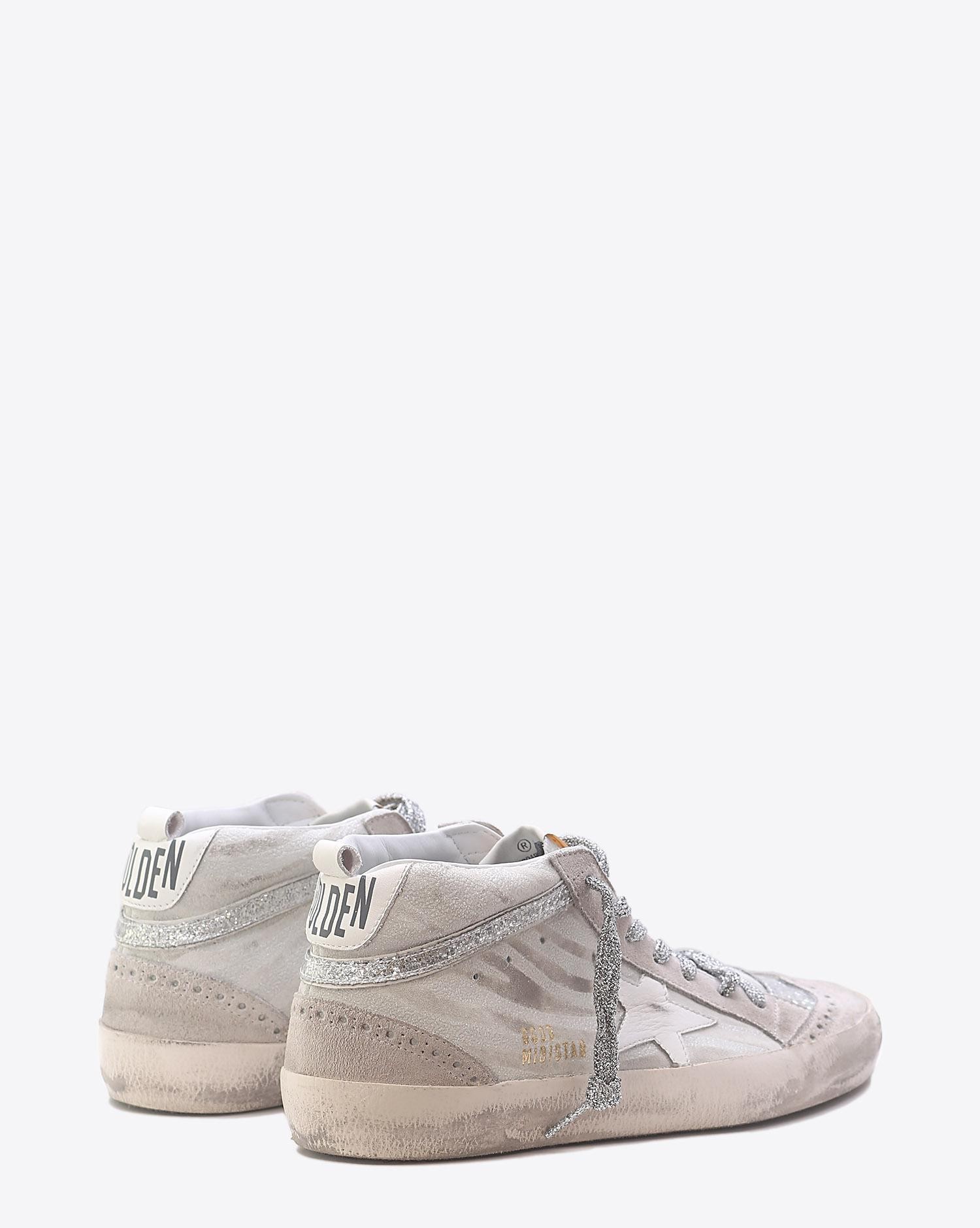 Golden Goose Woman Pré-Collection Sneakers Mid Star White Zebra-Silver Glitter   