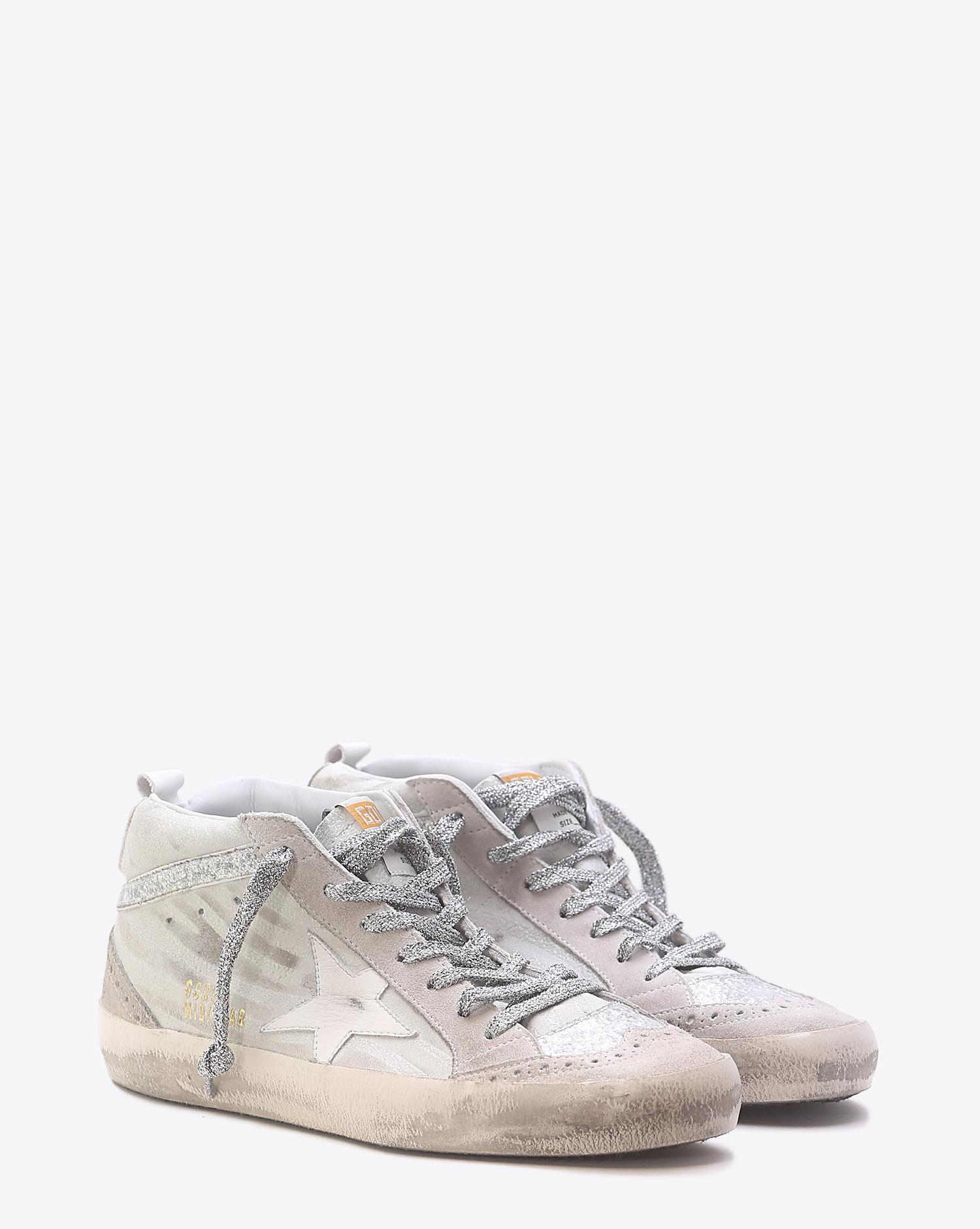 Golden Goose Woman Pré-Collection Sneakers Mid Star White Zebra-Silver Glitter   