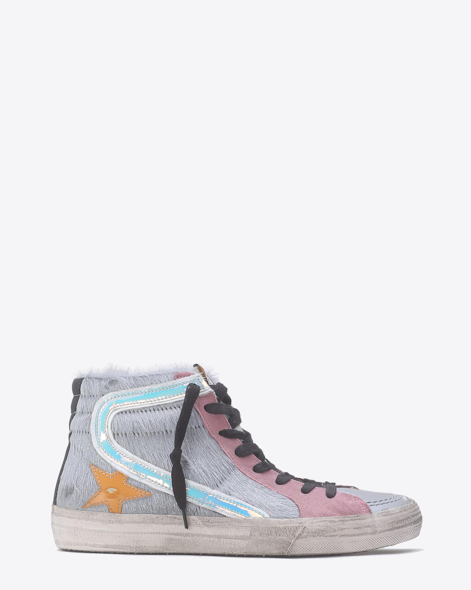 Golden Goose Woman Pré-Collection Sneakers Slide Silver Pony-Ocher Star   