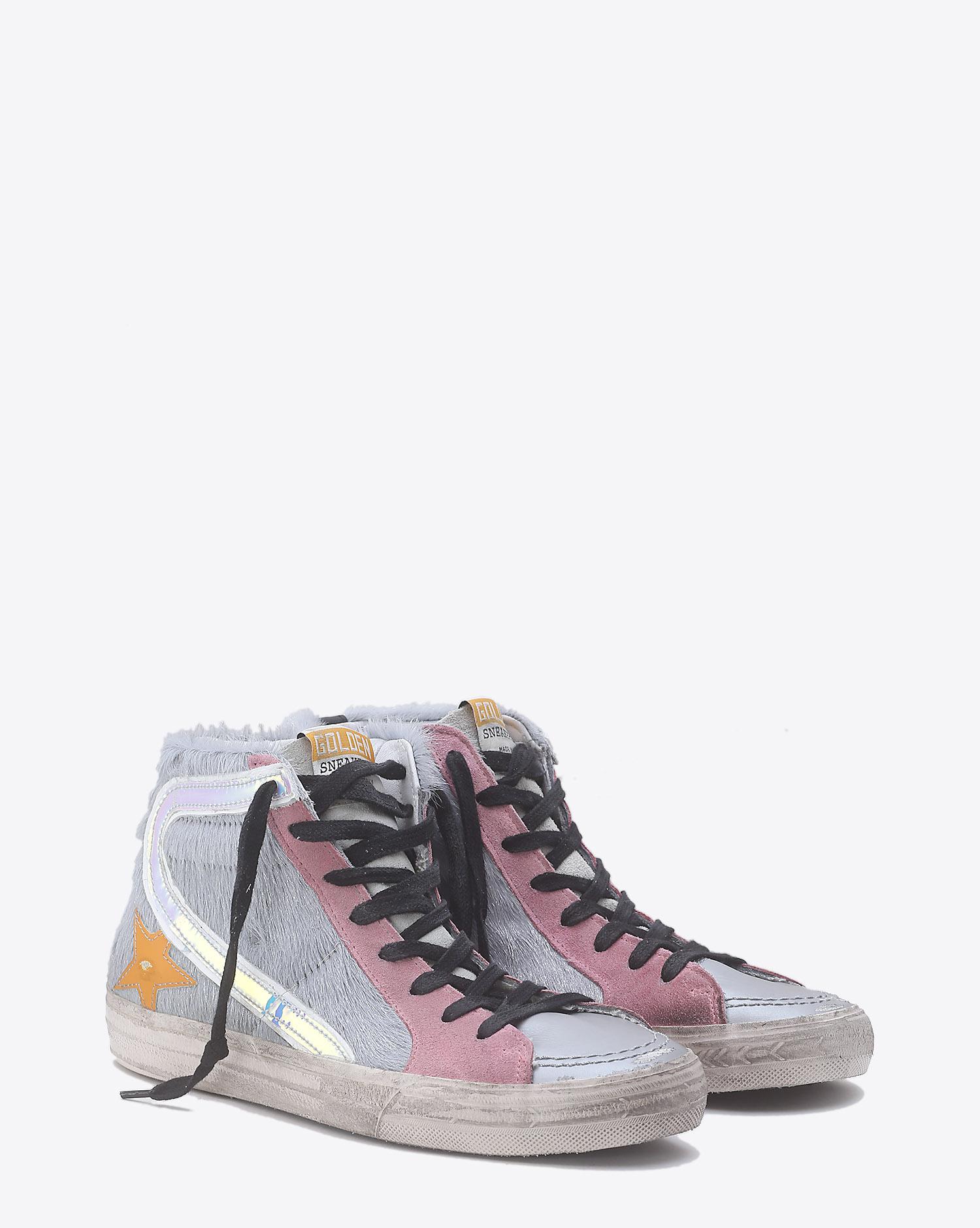 Golden Goose Woman Pré-Collection Sneakers Slide Silver Pony-Ocher Star   