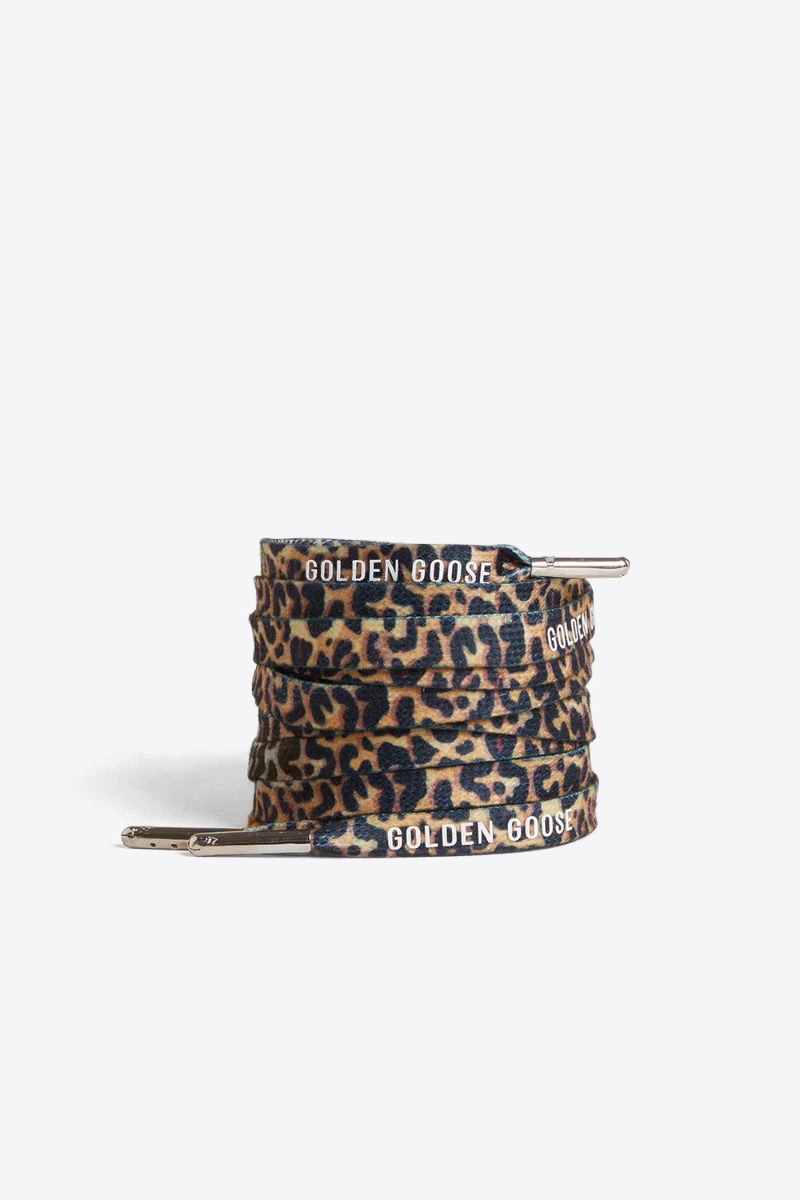 Produit Lacets Golden Goose imprimés en léopard avec logo.